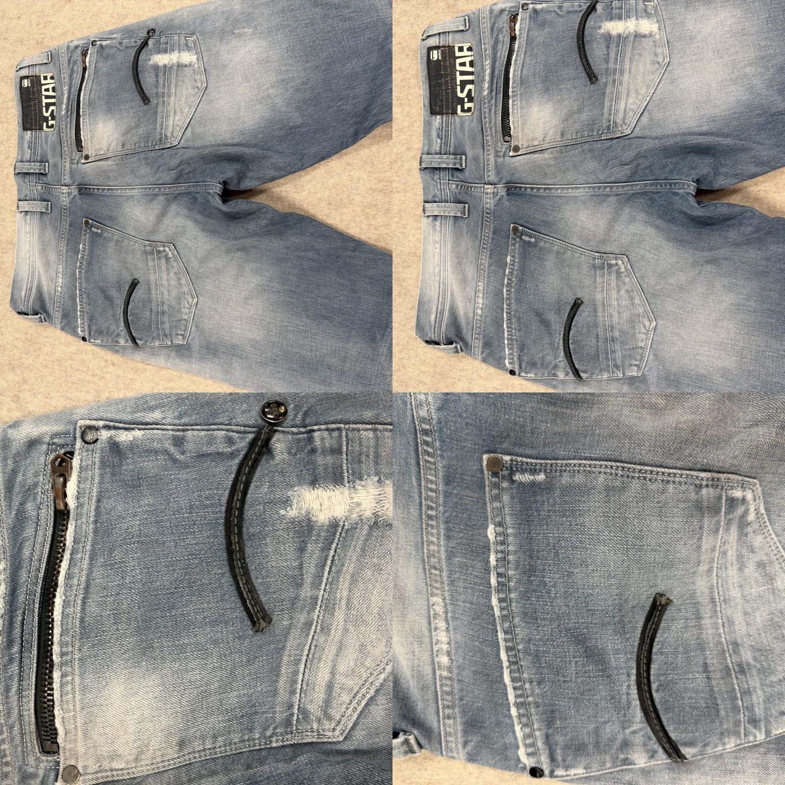 Vintage G-Star RAW Jeans Mens 33x34 Light Wash 3301 Distressed Straight Button Fly Size US 33 - 11 Thumbnail
