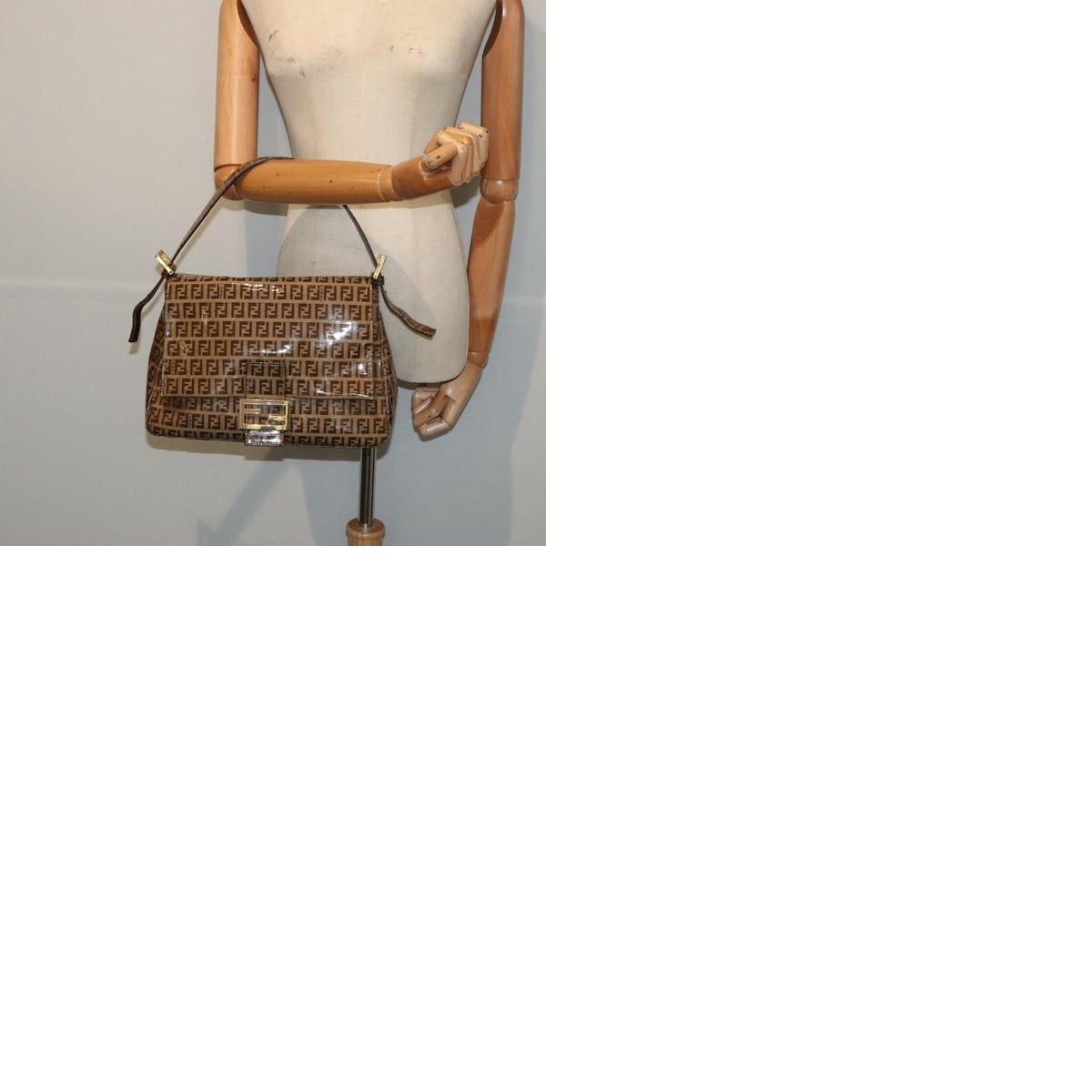 FENDI Zucchino Canvas Mamma Baguette Shoulder Bag Beige