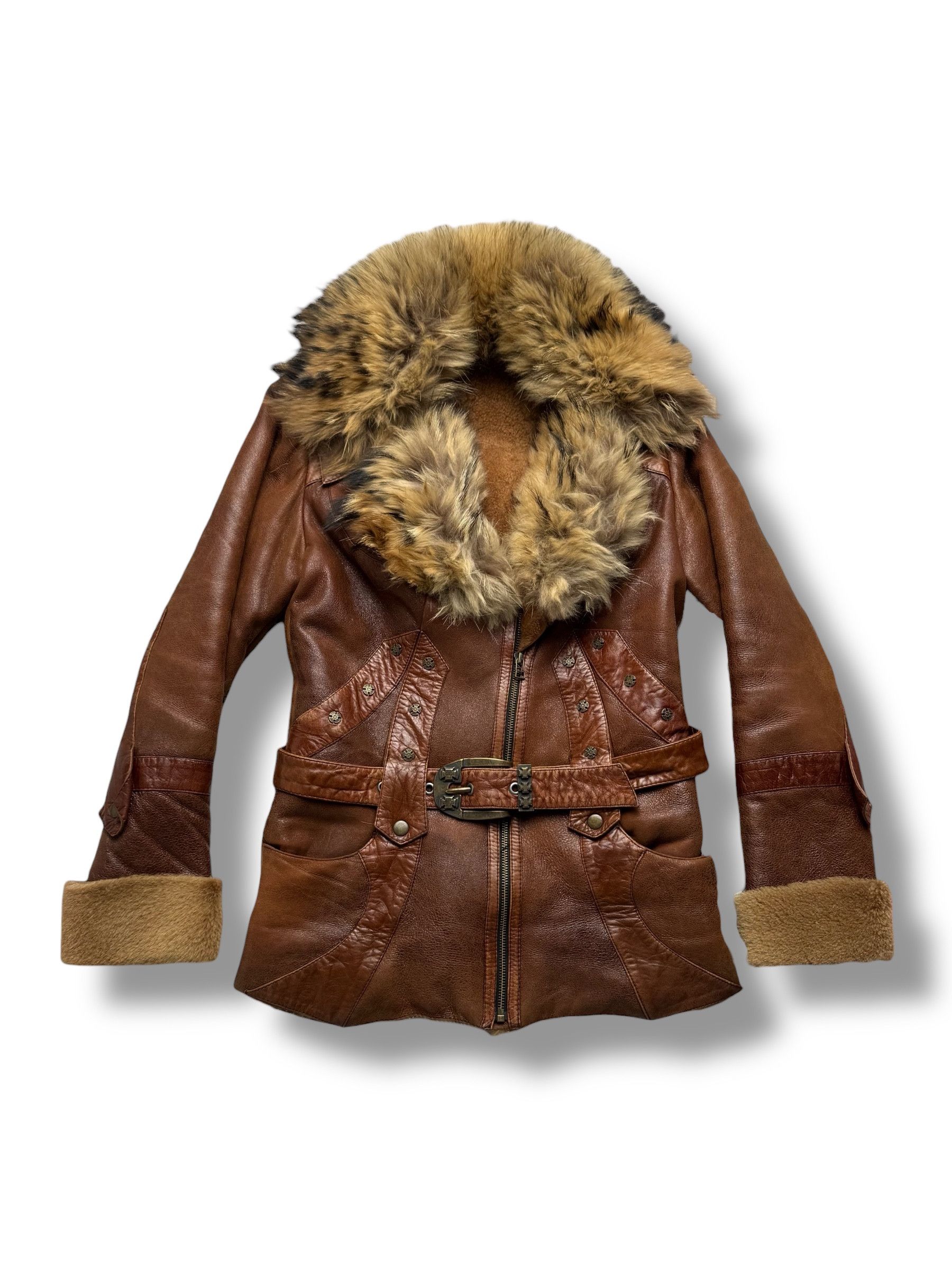 Vintage 90's Real Sheepskin Coat With Real Fur Neck(V408) Size S / US 4 / IT 40 - 1 Thumbnail