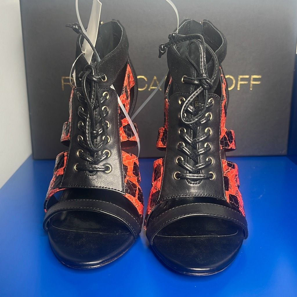 Rebecca Minkoff Nib Rebecca Minkoff Black Red Snake Print Lace High Heels Booties 36 / 6 Size US 6 / IT 36 - 3 Thumbnail