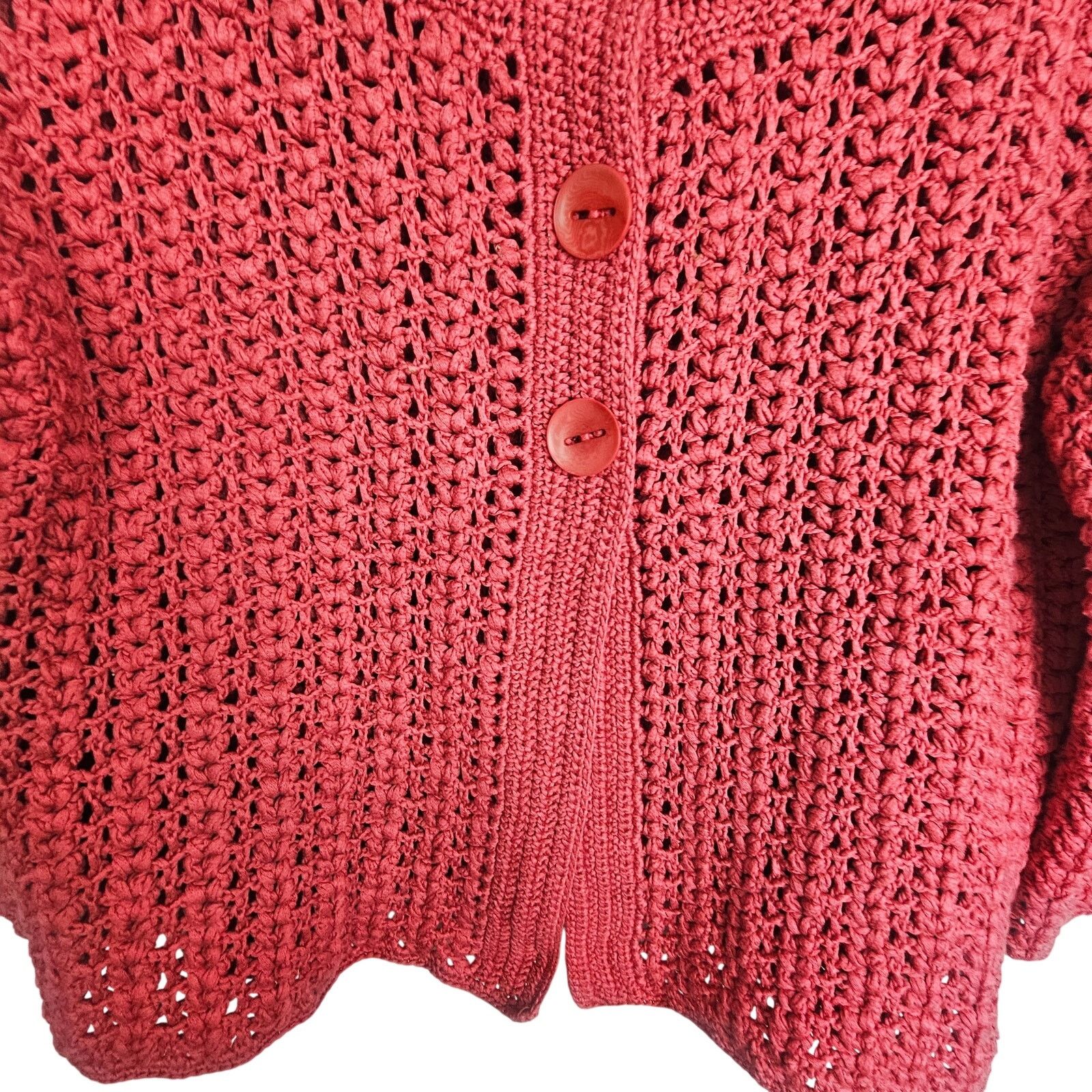 Robert Talbott Talbots Womens Chunky Open Knit Cardigan Sweater L Hand Knit Size L / US 10 / IT 46 - 3 Thumbnail