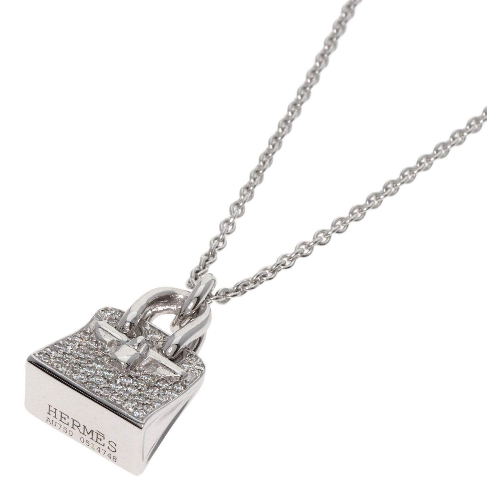 image of Hermes Amulet Birkin Diamond Necklace K18 White Gold Women's