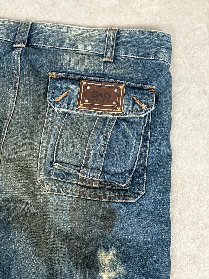 Dolce & Gabbana 2000s Dolce & Gabbana Navy Dirty Effect Denim Cargo Jeans Size US 36 / EU 52 - 8 Thumbnail