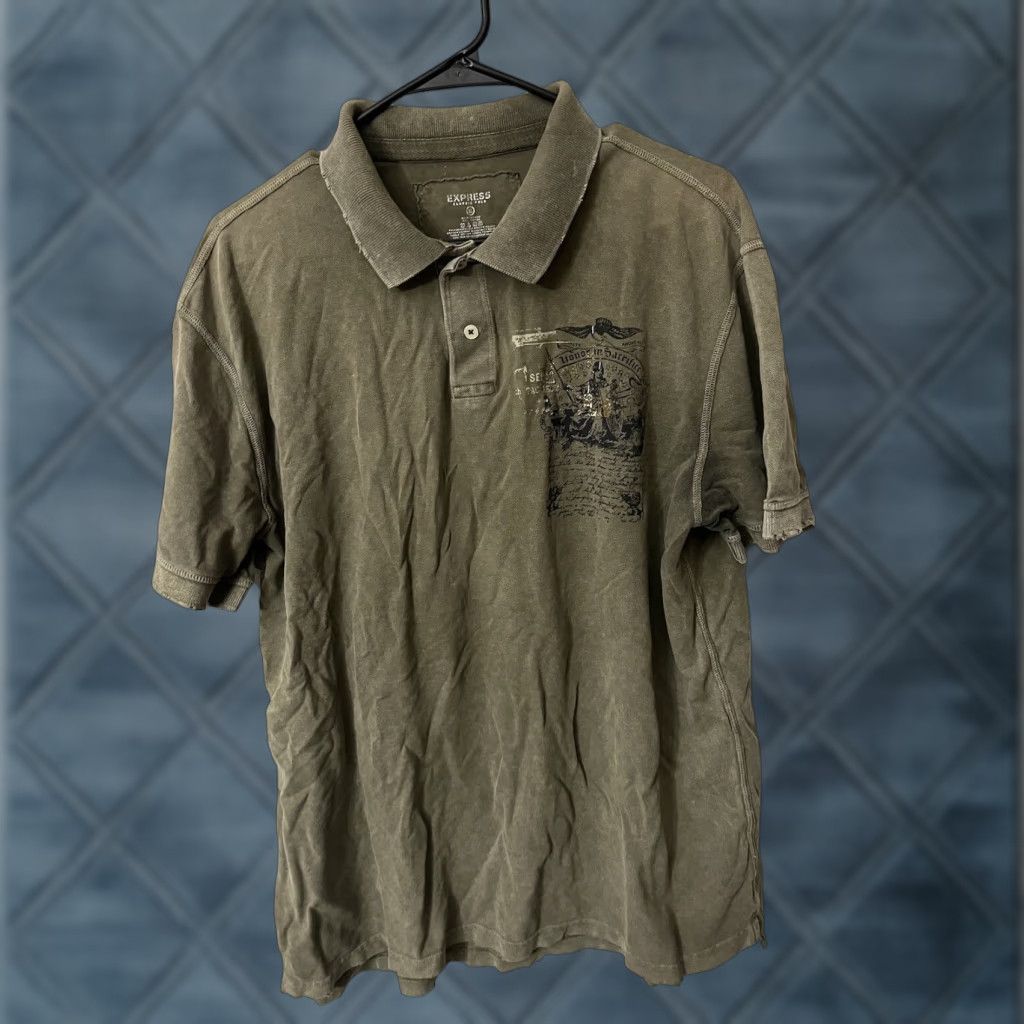 Express EXPRESS Polo Shirt Men’s Green Graphic Logo Classic Fit XL Polo Shirt Adult XL Green Express Portofino Modern 90s Mens Size US XL / EU 56 / 4 - 1 Thumbnail