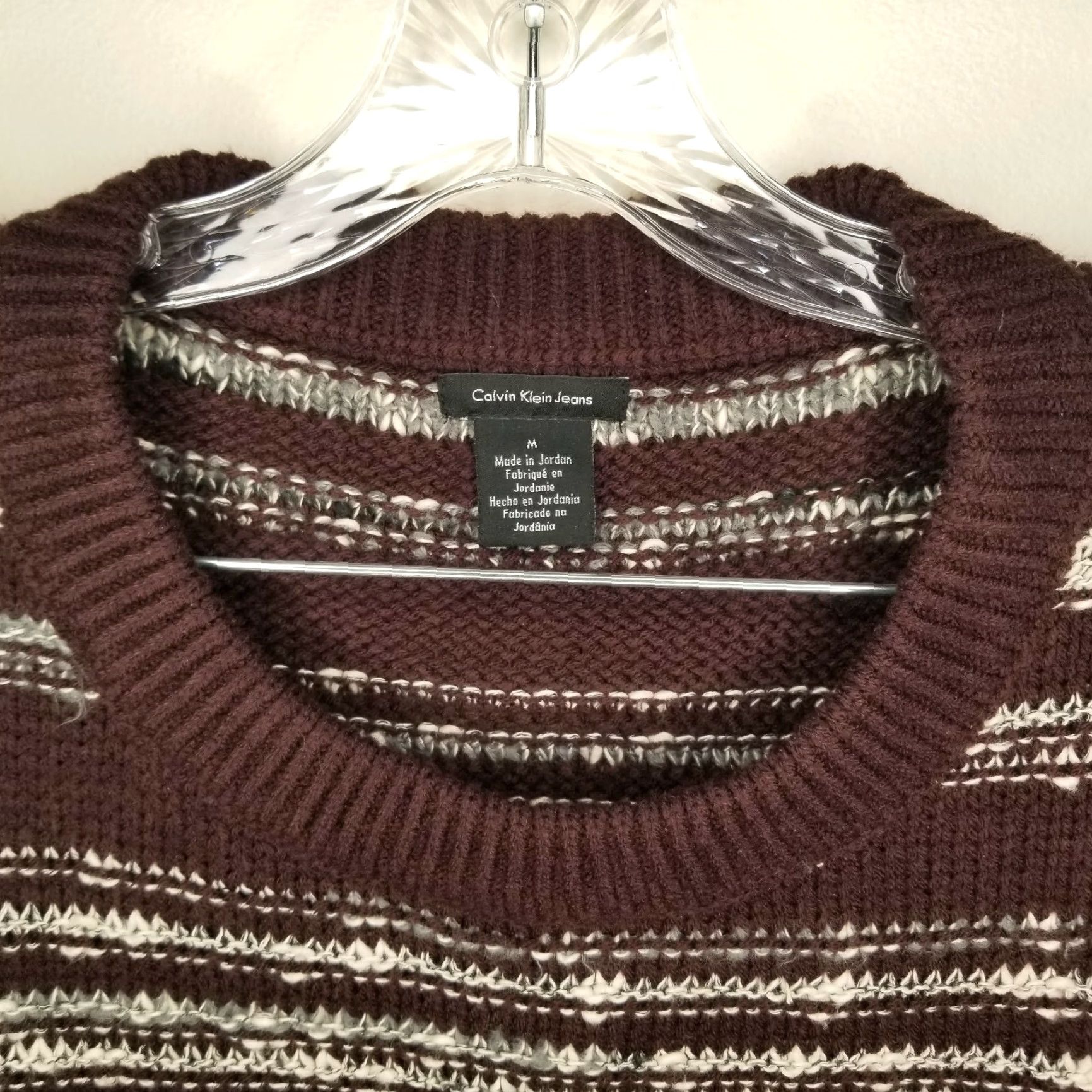Calvin Klein Calvin Klein Womens Striped Long Sleeve Sweater Burgundy White Size M - Pullover - Red - Knit Size M / US 6-8 / IT 42-44 - 3 Thumbnail