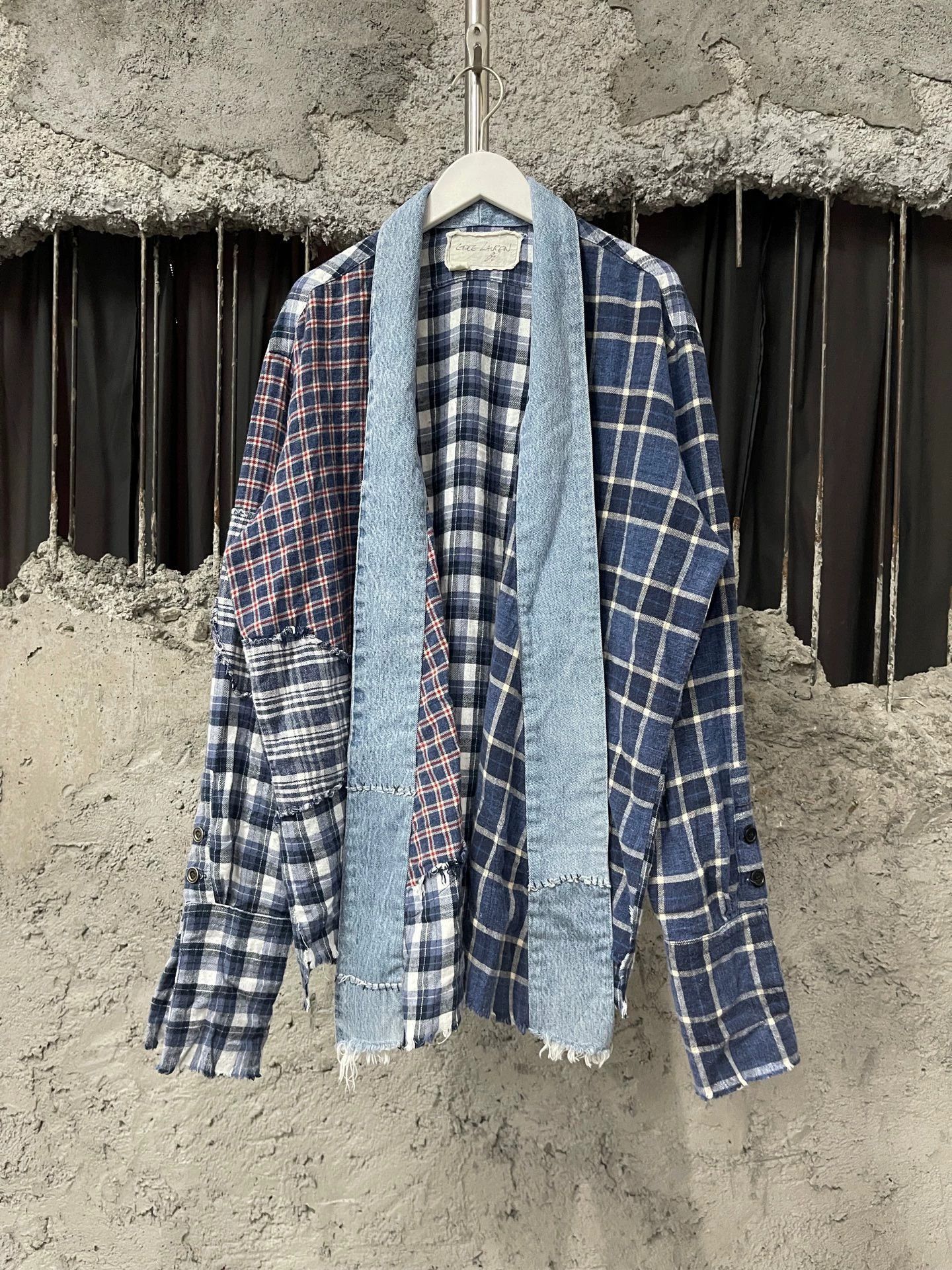 Greg Lauren Blue Patchwork Plaid Button-Up Shirt Size L Size US L / EU 52-54 / 3 - 1 Thumbnail