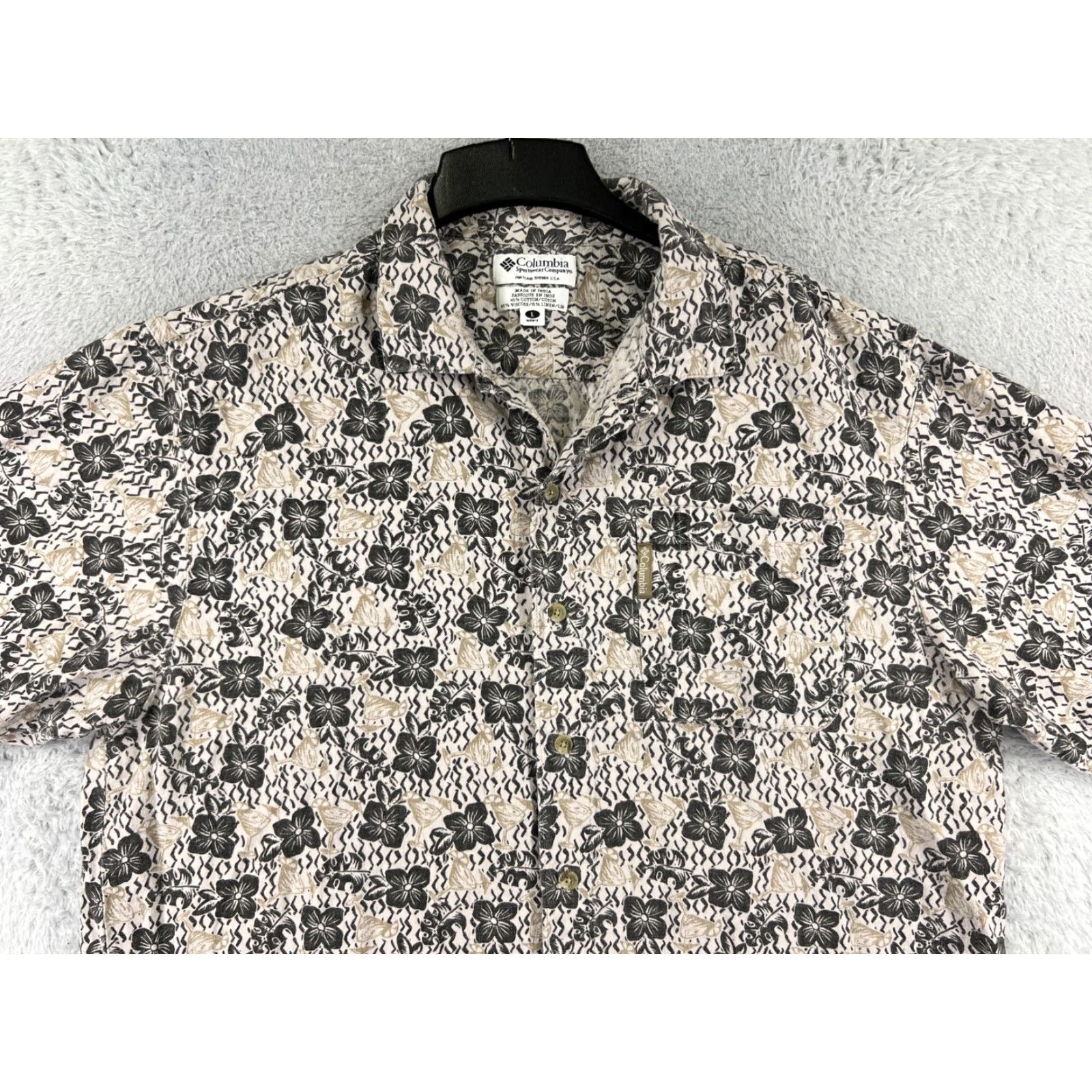 Vintage Columbia Shirt Men Large Beige Floral Cocktail Print Hawaiian Viscose Blend Size US L / EU 52-54 / 3 - 6 Thumbnail