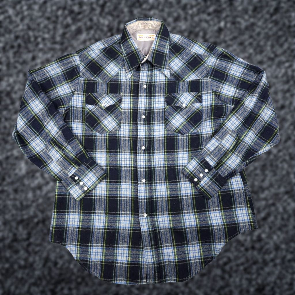 Vintage VINTAGE Mervyn's Pearl Snap Shirt Men's Large Plaid WOOL BLEND Size US L / EU 52-54 / 3 - 1 Thumbnail