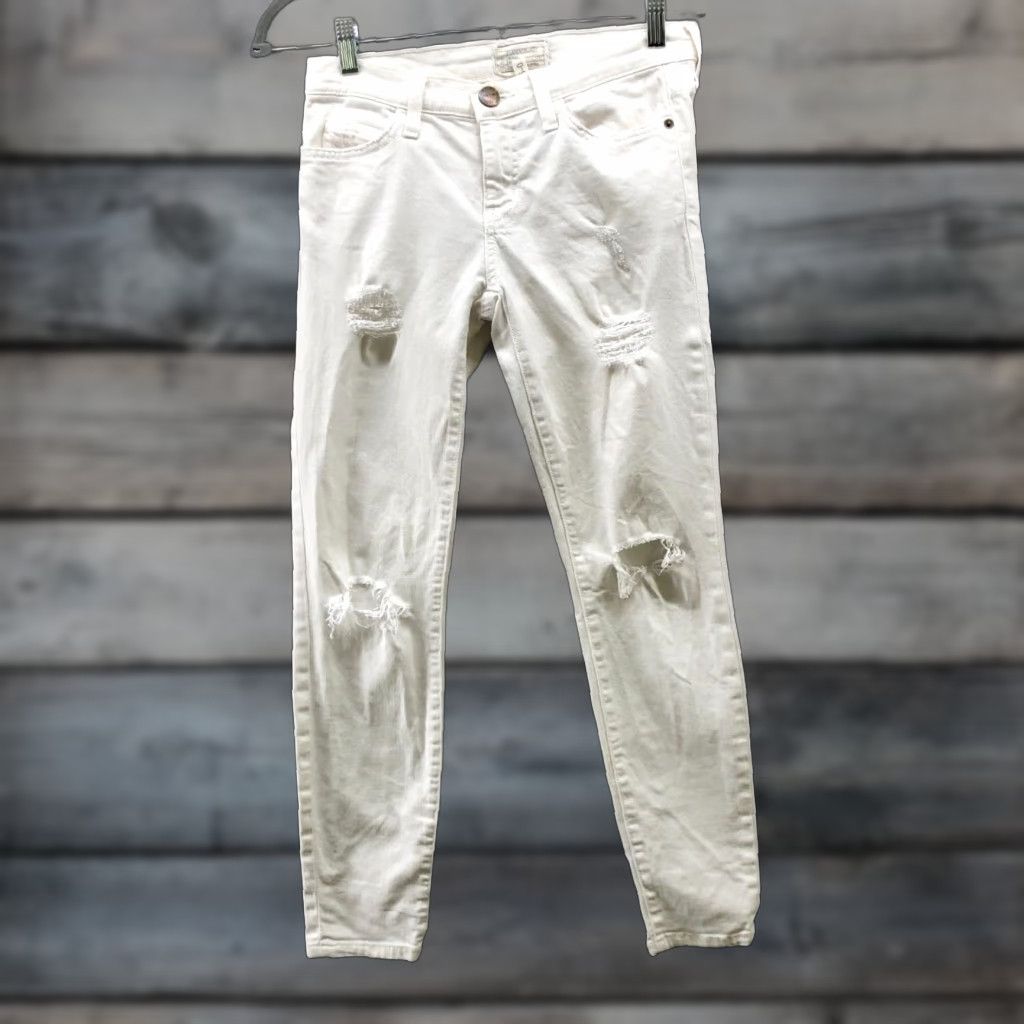 Vintage Current/Elliott Jeans Womens 25 White Skinny Low Rise Distressed Stretch 5-Pocket Denim Cotton Blend Shirt? Size 42" / US 20 - 1 Thumbnail