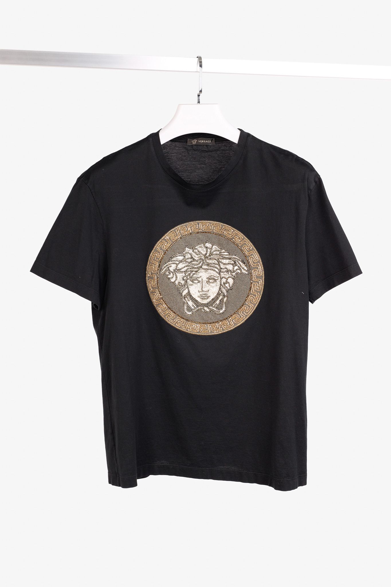 Versace Versace Cotton Jersey Rhinestone & Chainlink Medusa Tee Size L / US 10 / IT 46 - 1 Thumbnail