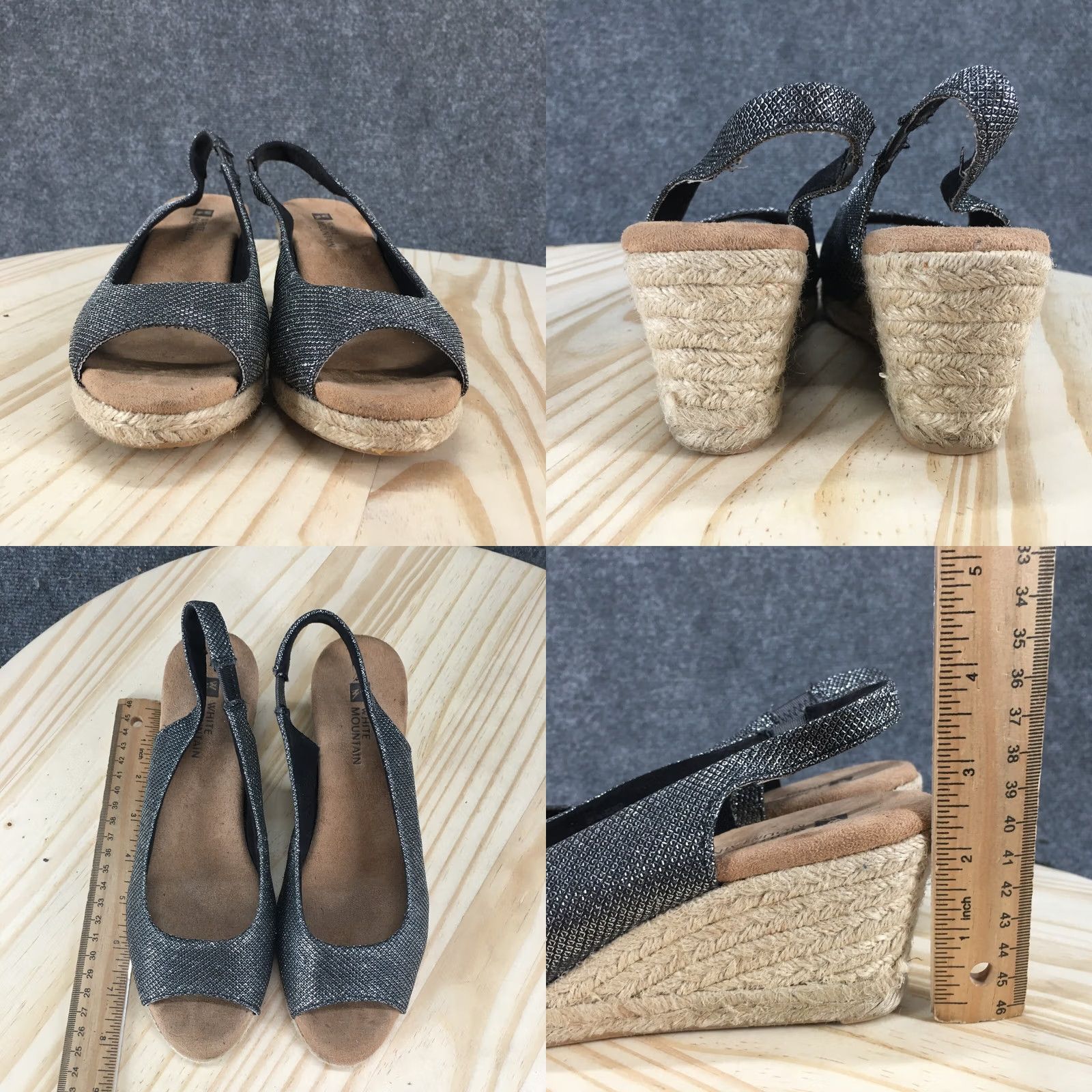 Vintage White Mountain Sandals Womens 6 M Social Espadrille Silver Fabric Wedge Heels Size US 6 / IT 36 - 8 Thumbnail