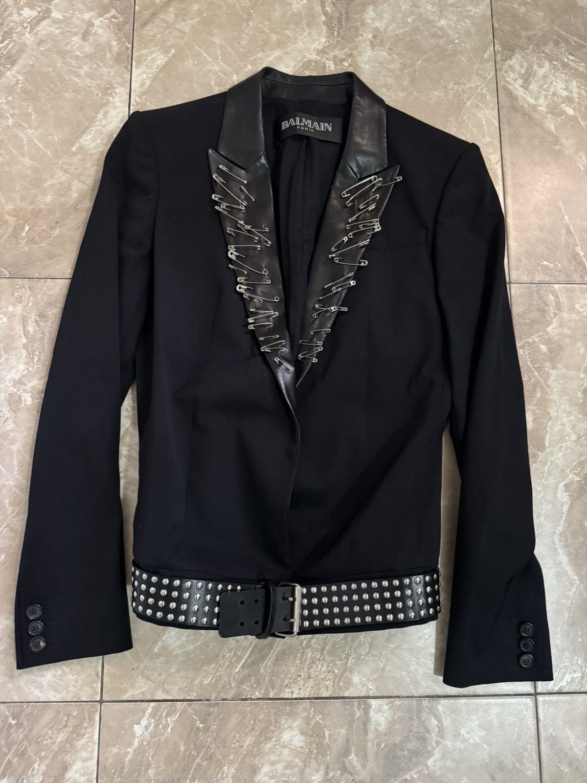 Balmain Balmain SS11 Leather Peak Lapel Safety Pin Blazer Size 36S - 1 Thumbnail
