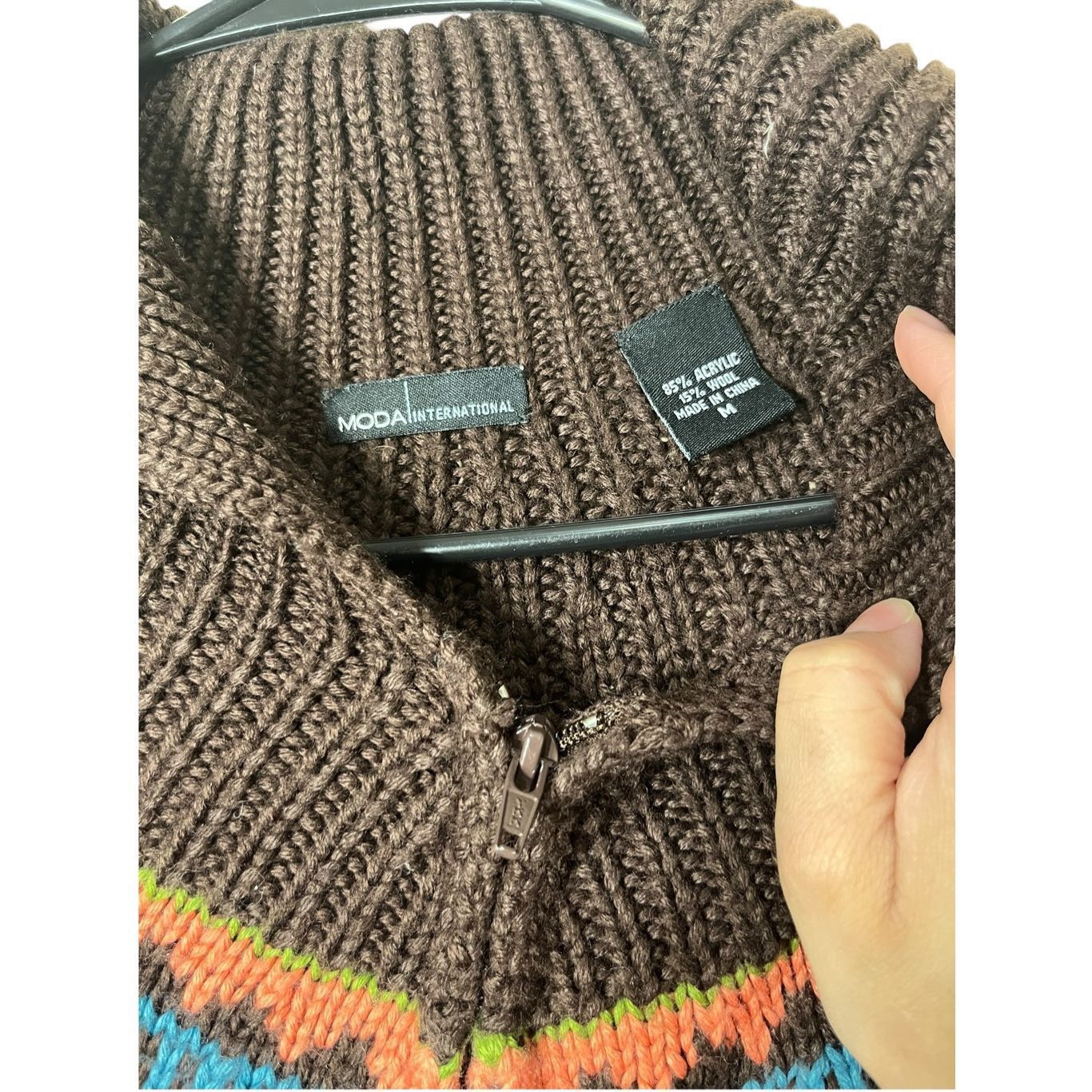 Other Vintage Moda International Wool Blend Fair Isle Zip Front Sweater Size Medium Size M / US 6-8 / IT 42-44 - 5 Thumbnail