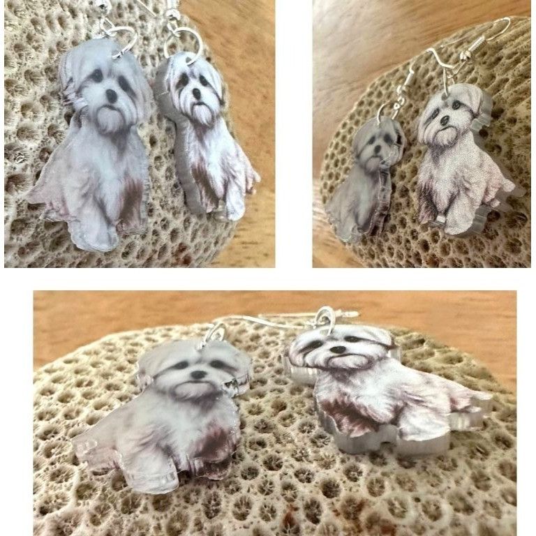 Handmade Bichon Frise Earrings New Dangle Hooks Double Sided Fluffy W Size ONE SIZE - 8 Thumbnail