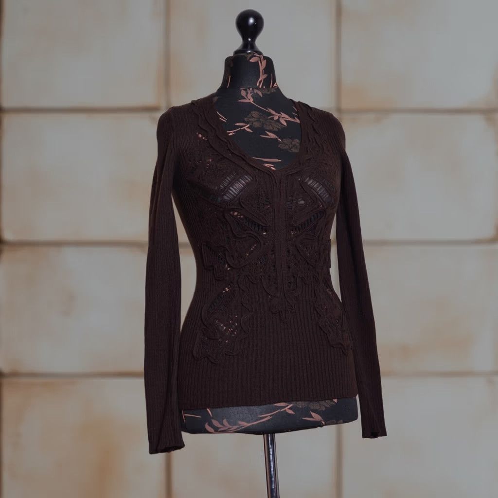 Vintage Angelo Marani Jumper Womens Brown Merino Wool Knit V-Neck Size S Pullover Designer Casual/Party/Cocktail Knitwear Size S / US 4 / IT 40 - 1 Thumbnail