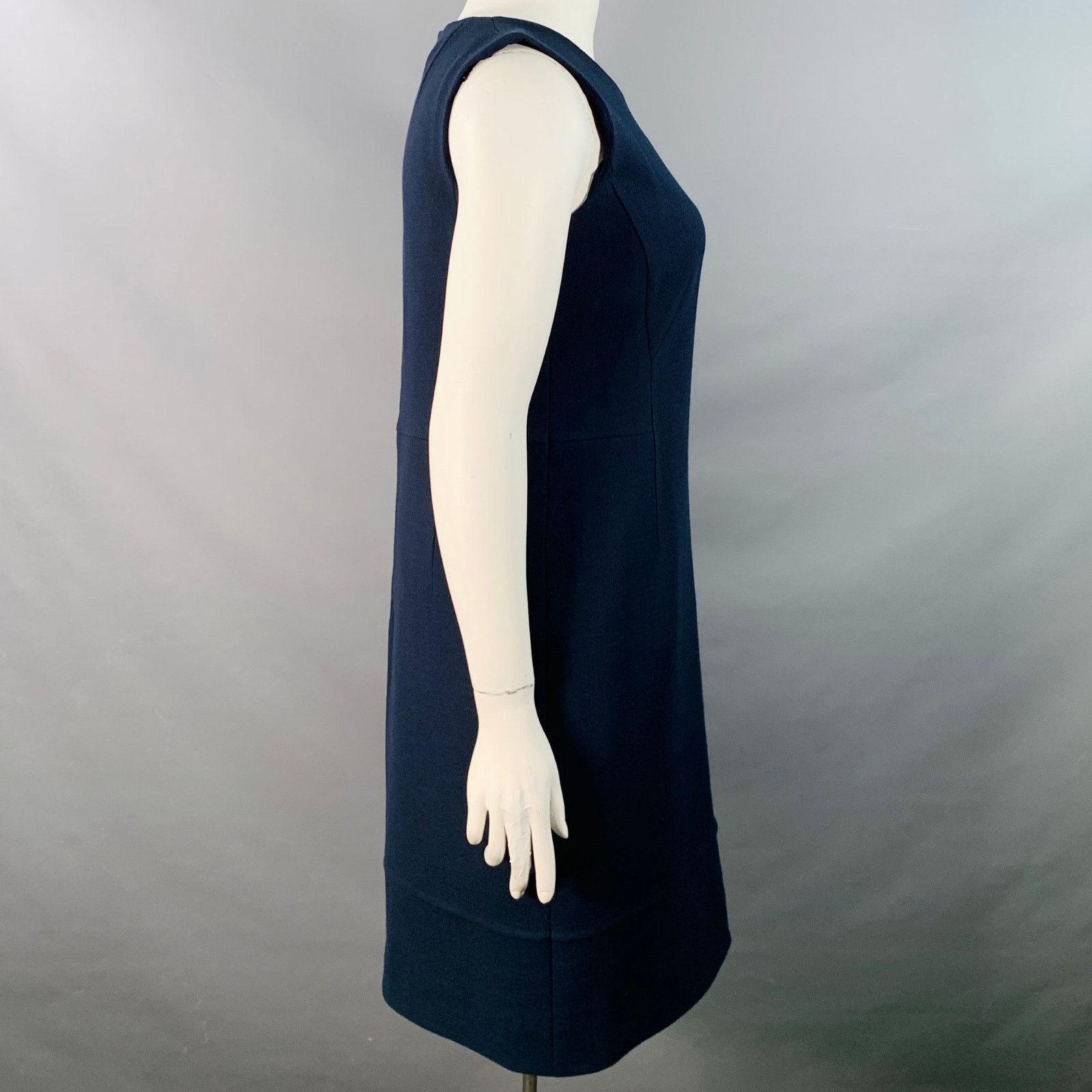 Akris AKRIS 12 Navy Wool Crepe Sleeveless Knee Length Sheath Dress Size XL / US 12-14 / IT 48-50 - 2 Thumbnail