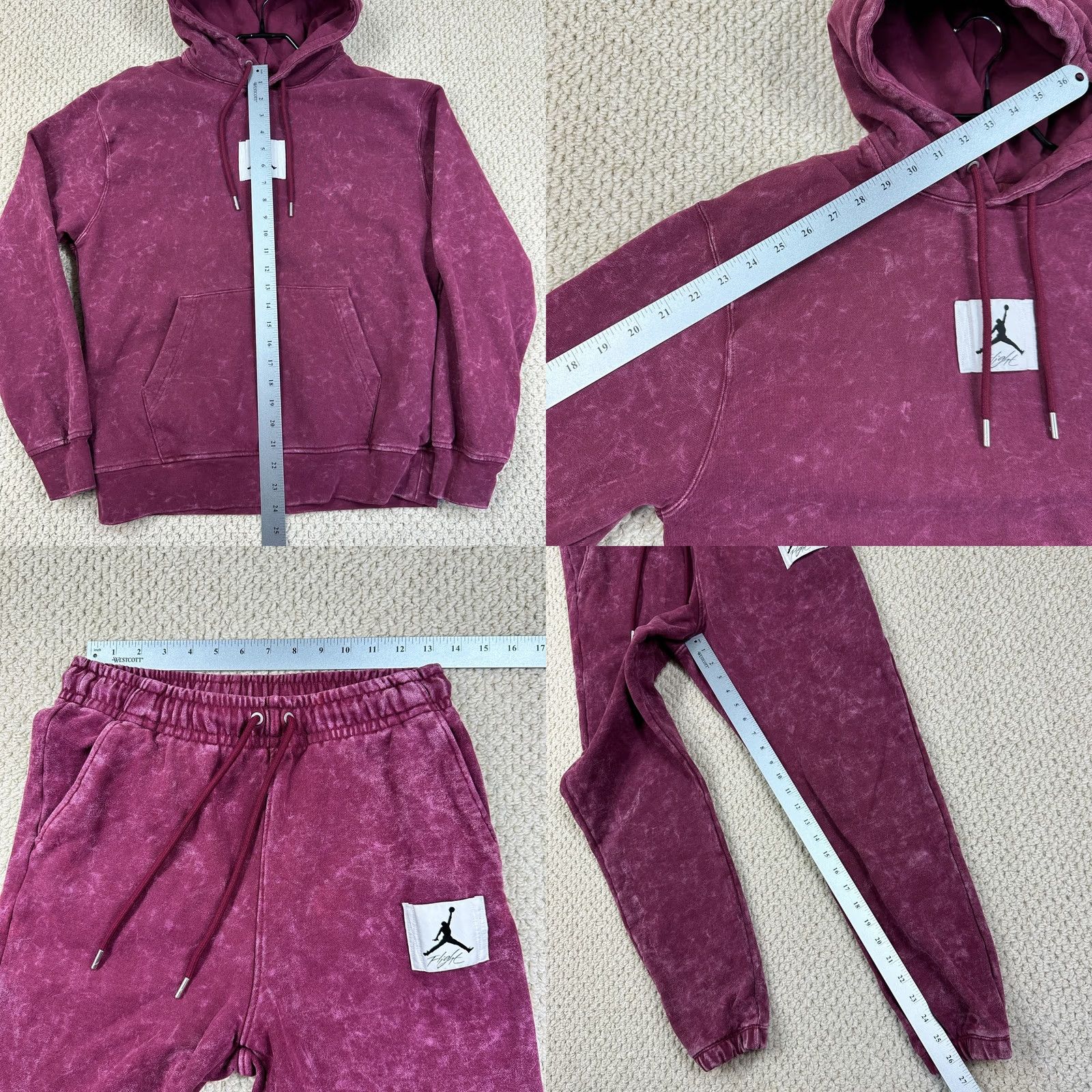 Nike Nike Jordan Essentials Tracksuit Mens S Burgundy Washed Fleece Sweatsuit Set Size US 29 - 8 Thumbnail
