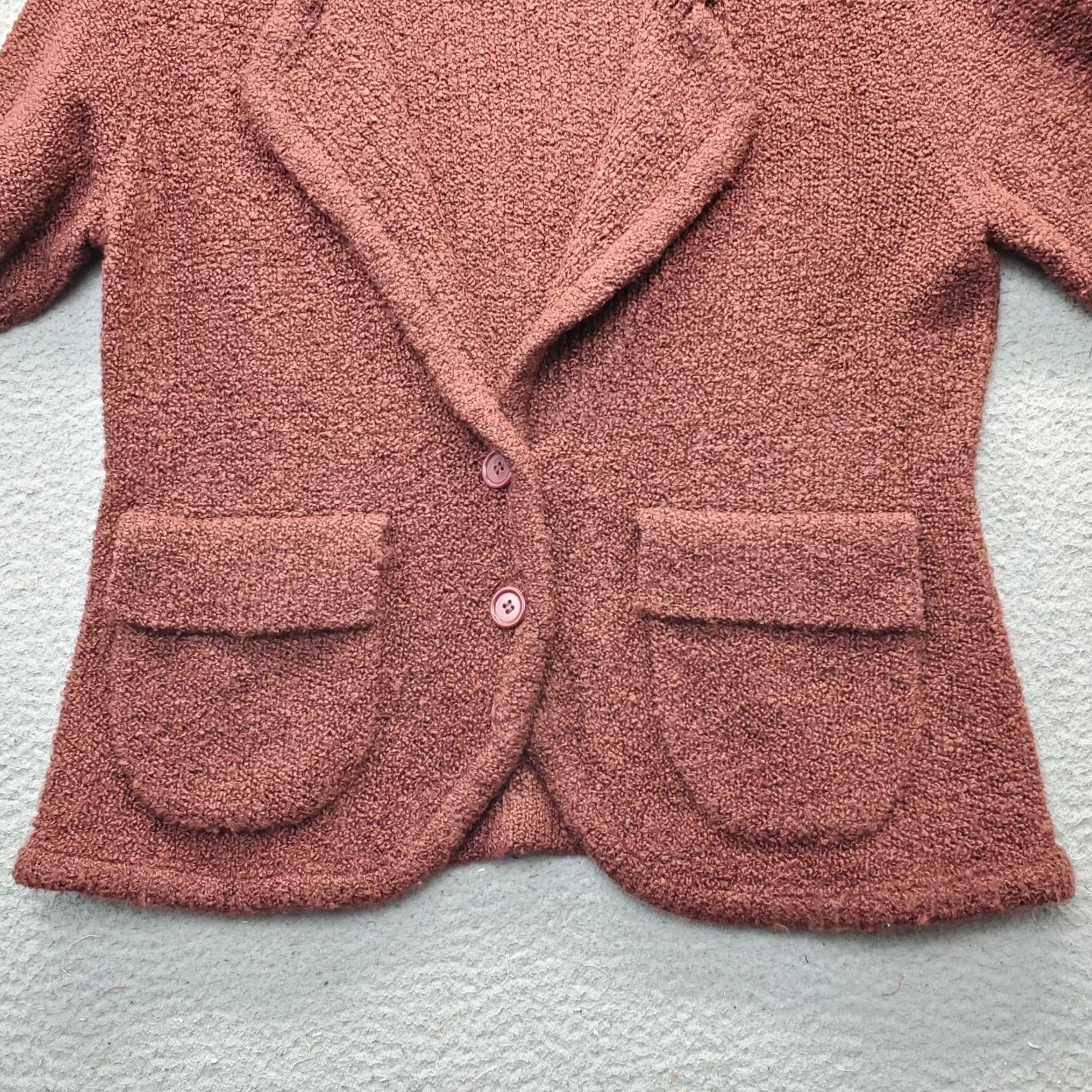 Vintage Axcess Cardigan Blazer Women XL Burgundy Knit Notch Lapel Patch Pocket Button Shirt / Sweater Size XL / US 12-14 / IT 48-50 - 5 Thumbnail
