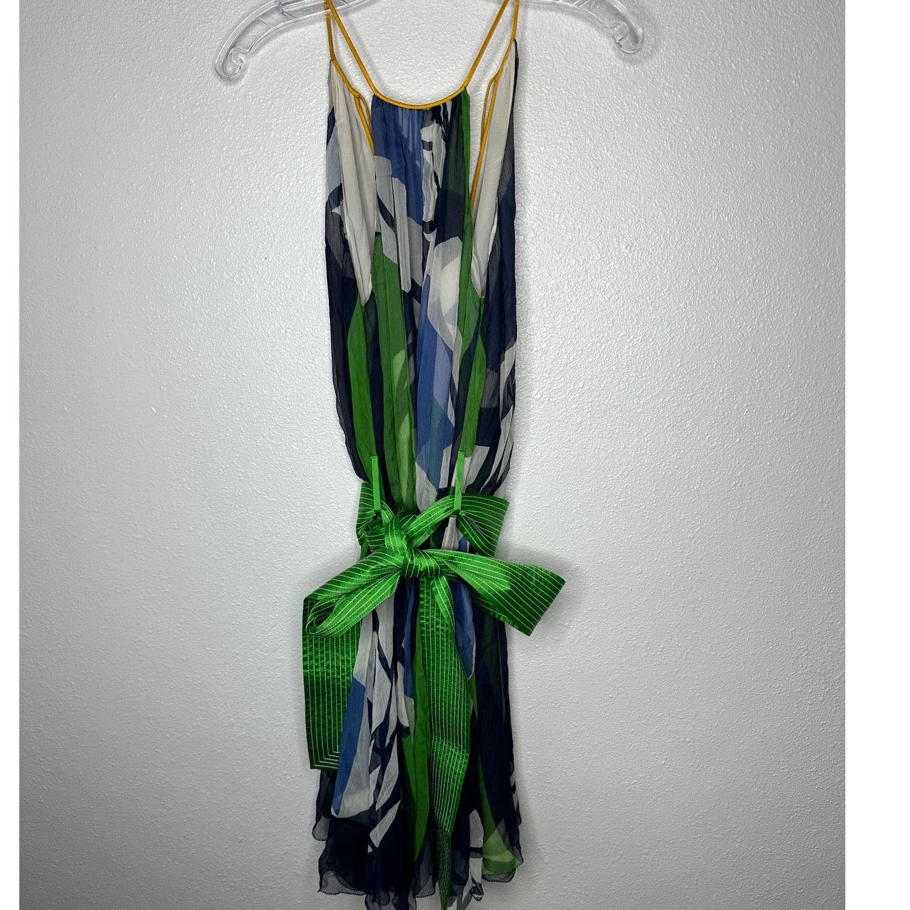 Other Catherine Malandrino Blue Green Cream Silk Tie Dress 6 Size M / US 6-8 / IT 42-44 - 4 Thumbnail