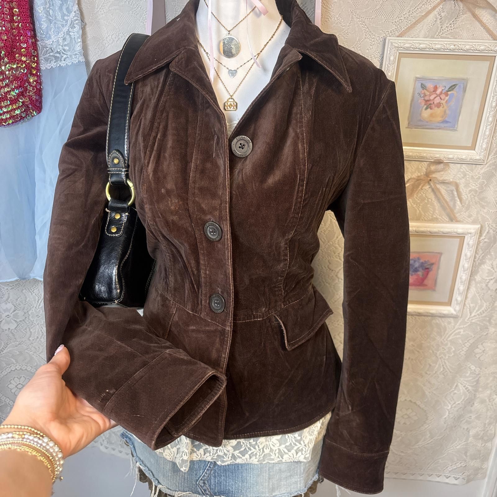 Jones New York vintage velvet soft cozy brown jacket Size M / US 6-8 / IT 42-44 - 2 Thumbnail
