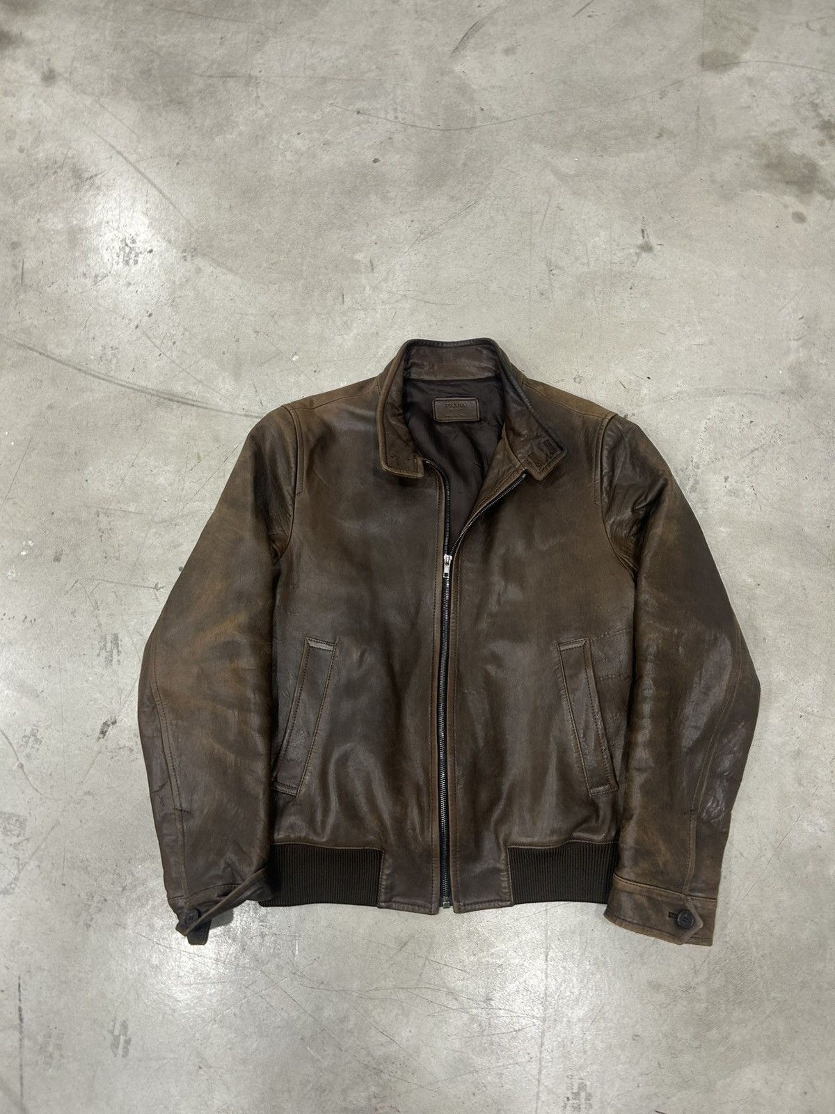 Prada Prada Brown Racer Leather Bomber / Jacket [Used - Size 46] Size US L / EU 52-54 / 3 - 2 Thumbnail