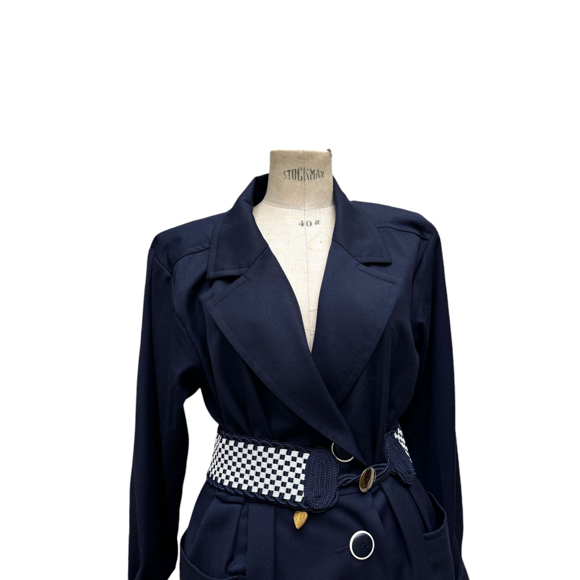 Yves Saint Laurent Vintage 1980s navy wool belted dress Size M / US 6-8 / IT 42-44 - 2 Thumbnail