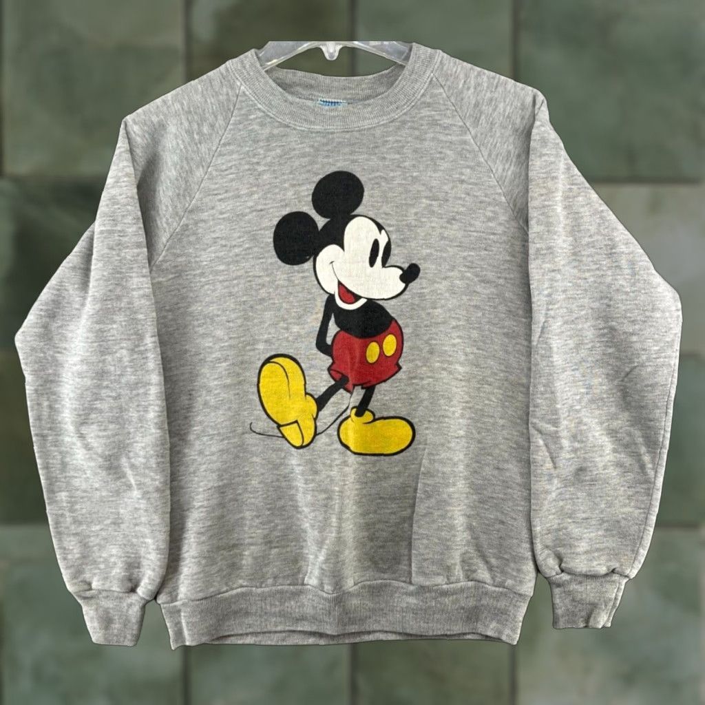 Disney Mens Sweatshirt Medium Gray Mickey Mouse USA MADE Vintage