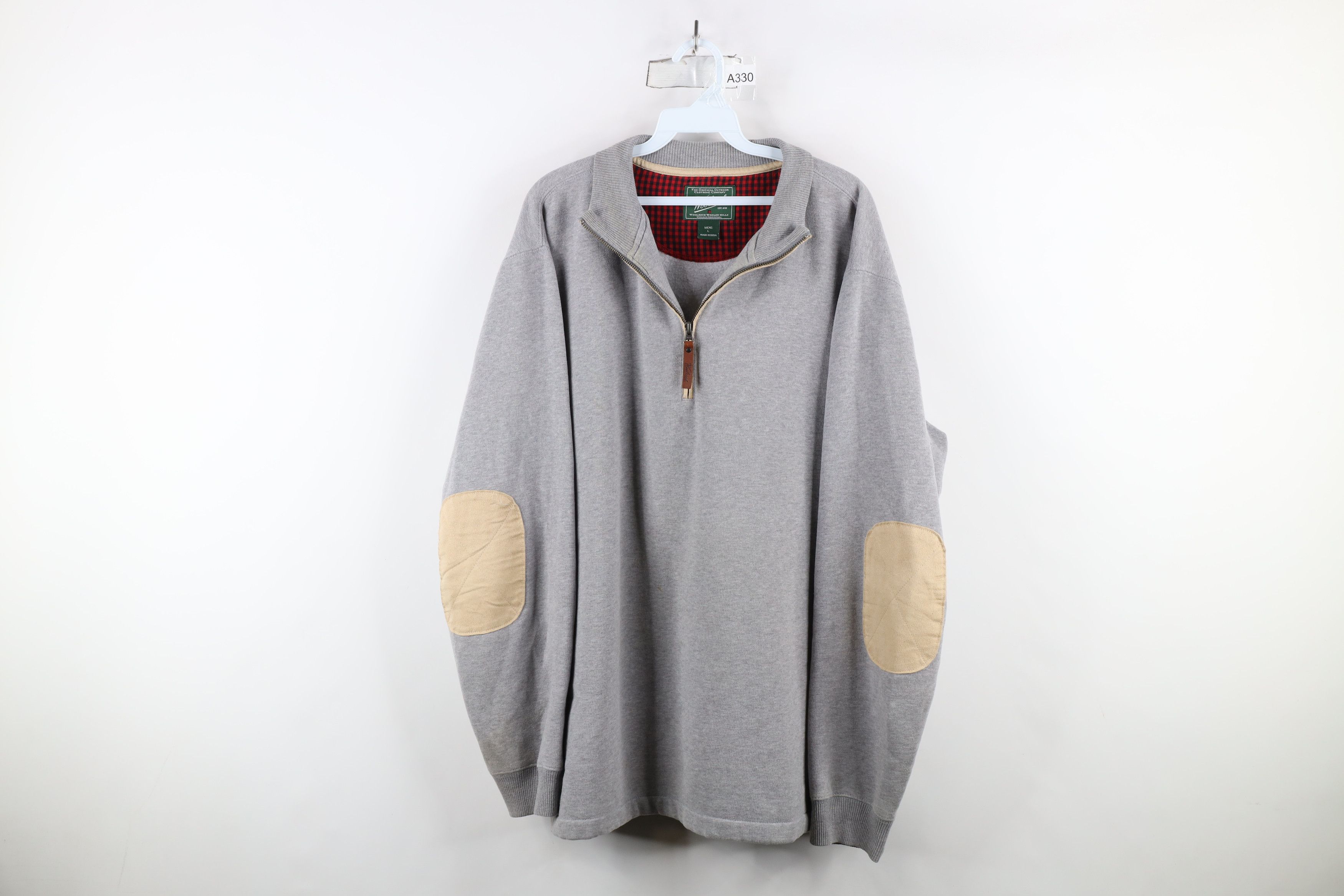 トップス WOOLRICH half zip sweat elbow patch Vtg 90s Woolrich Mens L Elbow Patch Fleece Half Zip Pullover
