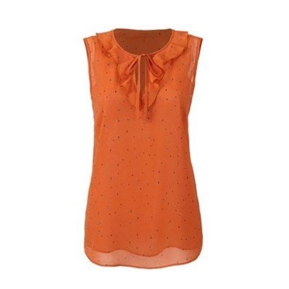 Other CAbi S Orange Sheer Sleeveless Ruffle Top Shirt SPRINKLE 376 Size S / US 4 / IT 40 - 1 Thumbnail