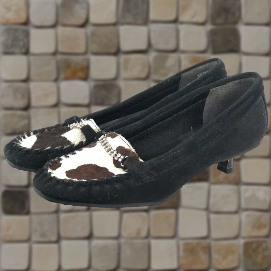 Vintage Dr. Scholls Women Kitten Pump 7m Black Suede Cowhide High Heels Rhinestones Ponyhair Vintage: No Size US 7 / IT 37 - 1 Thumbnail