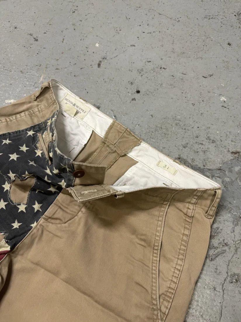 Designer × Polo Ralph Lauren × Vintage 2000s Ralph Lauren USA Distressed Flag Beige Shorts Size US 31 - 7 Thumbnail