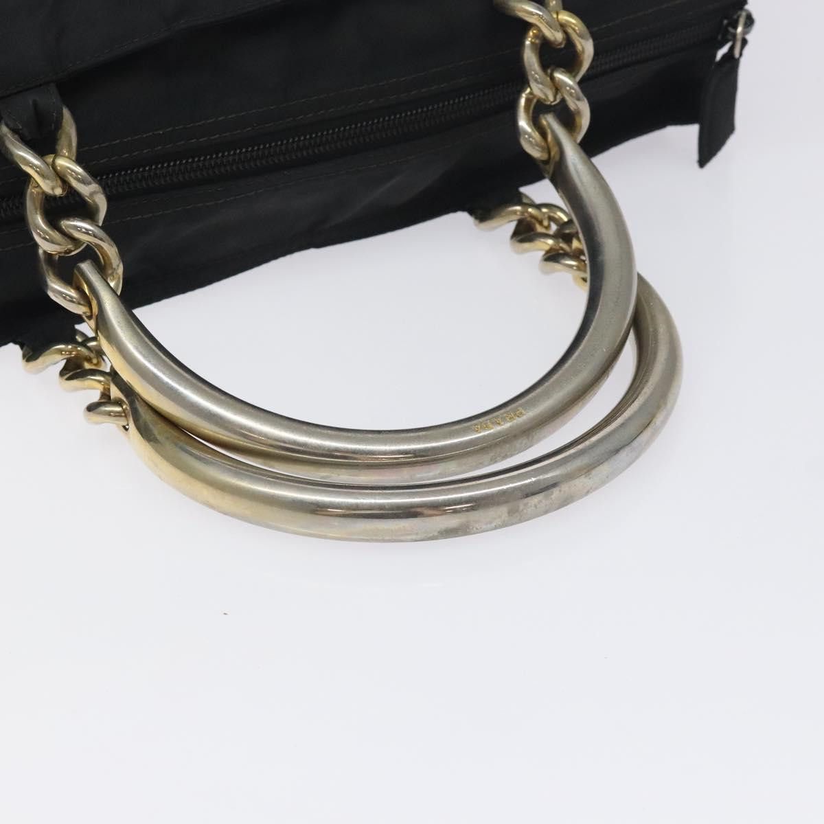 PRADA Hand Bag Nylon Black Gold