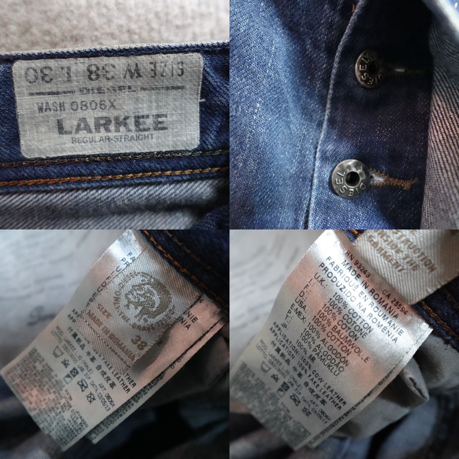 Diesel Diesel Larkee Jeans 33 Mens Cotton Denim Straight Blue Button Fly Belt Loops Inseam 32 Regular Size US 33 - 8 Thumbnail