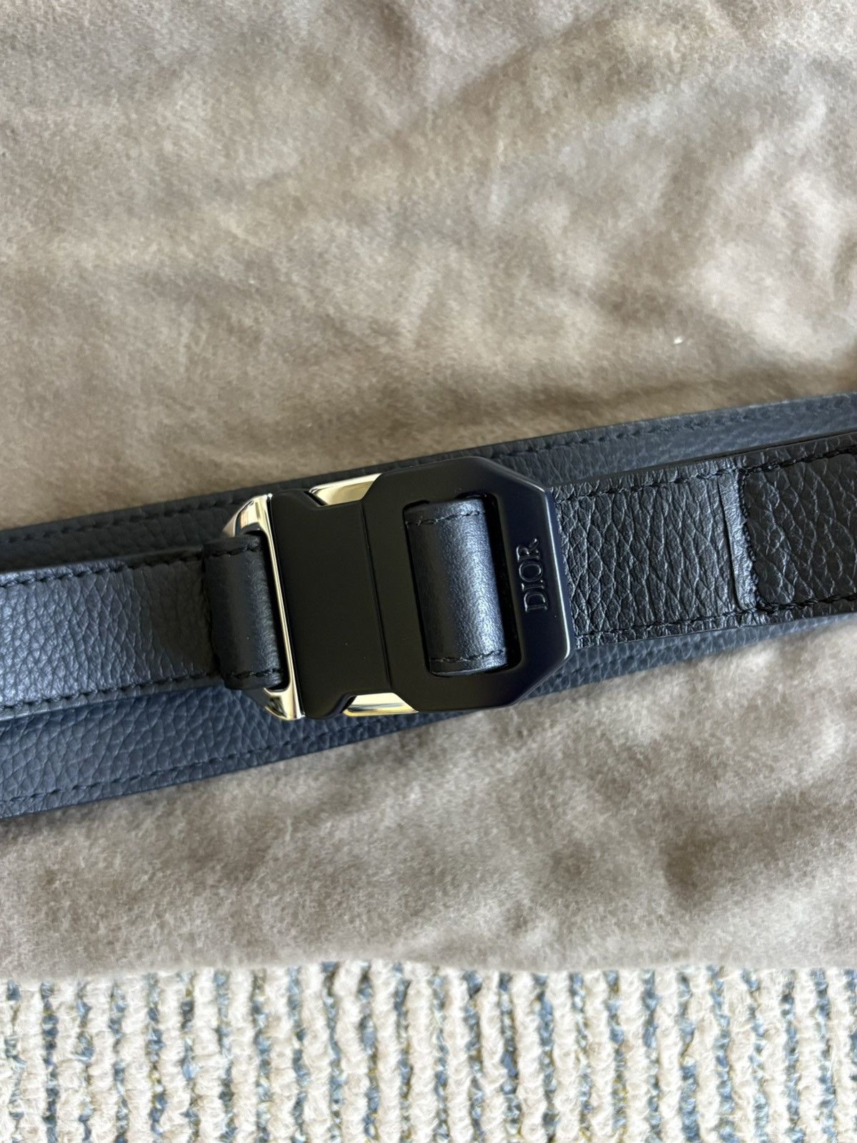 Dior Navy Grained Leather Buckle Belt Size 32 - 2 Thumbnail
