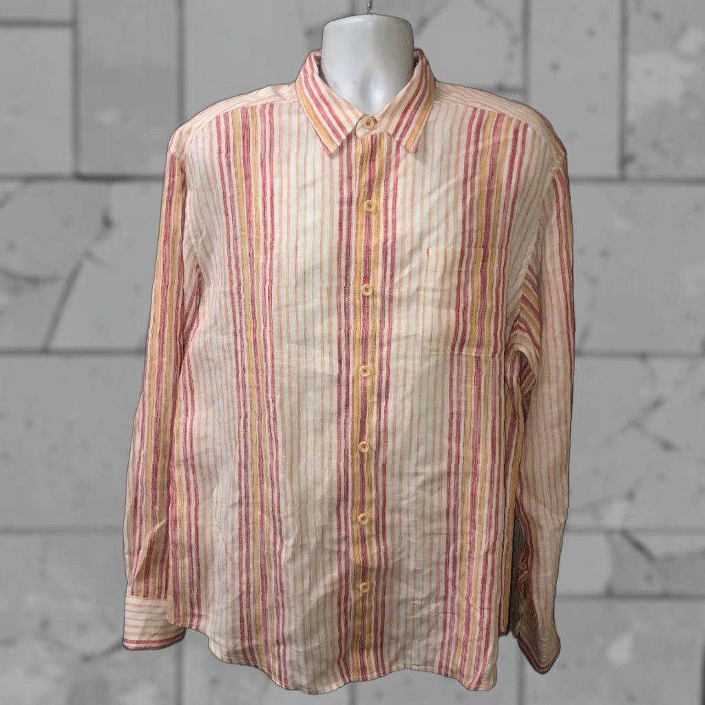 Tommy Bahama Tommy Bahama Relax Mens Button-Front Shirt Large Linen Multicolor Striped Colorful Shirt Casual Mens Clothing Size US L / EU 52-54 / 3 - 1 Thumbnail