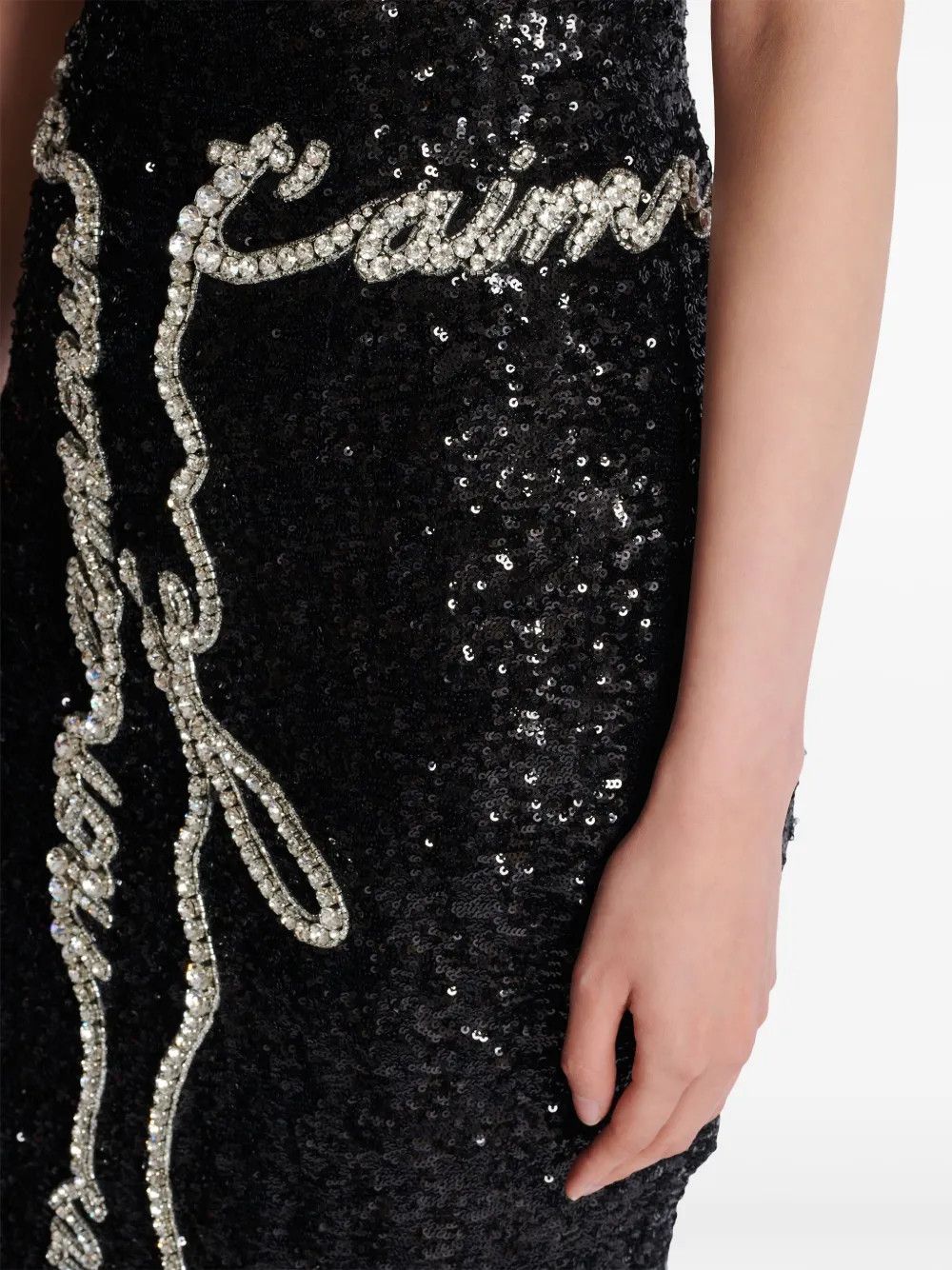 Balmain o1s1wg111225 Sequin Embellished Midi Skirt in Black Size 26" / US 2 / IT 38 - 3 Thumbnail