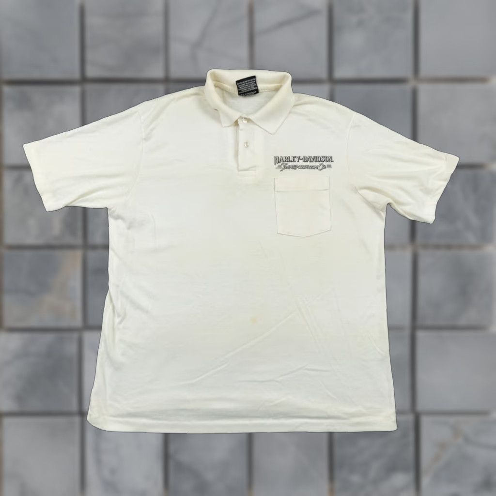 Harley Davidson VINTAGE Harley-Davidson Polo Shirt Adult XL White Short Sleeve Motorcycle Shirt Polo Harley-Davidson 80s 90s Mens Size US XL / EU 56 / 4 - 1 Thumbnail