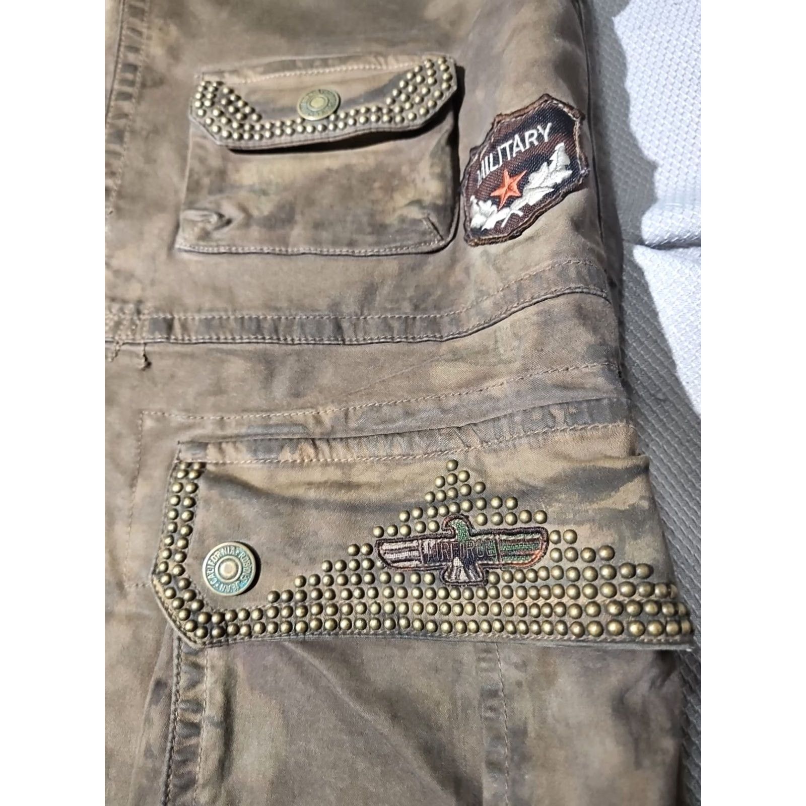 Vintage Vtg Robins Jeans Shorts Mens 42 Green Military Patches Khaki Baggy Studded Cargo Size US 42 / EU 58 - 6 Thumbnail
