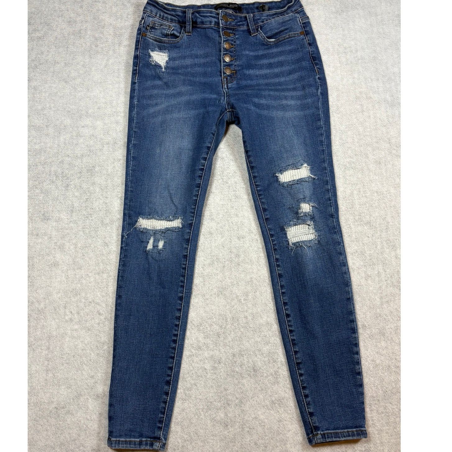 Judy Blue Judy Blue Button Fly Distressed Skinny Jeans #0518 Size 32" / US 10 / IT 46 - 1 Thumbnail