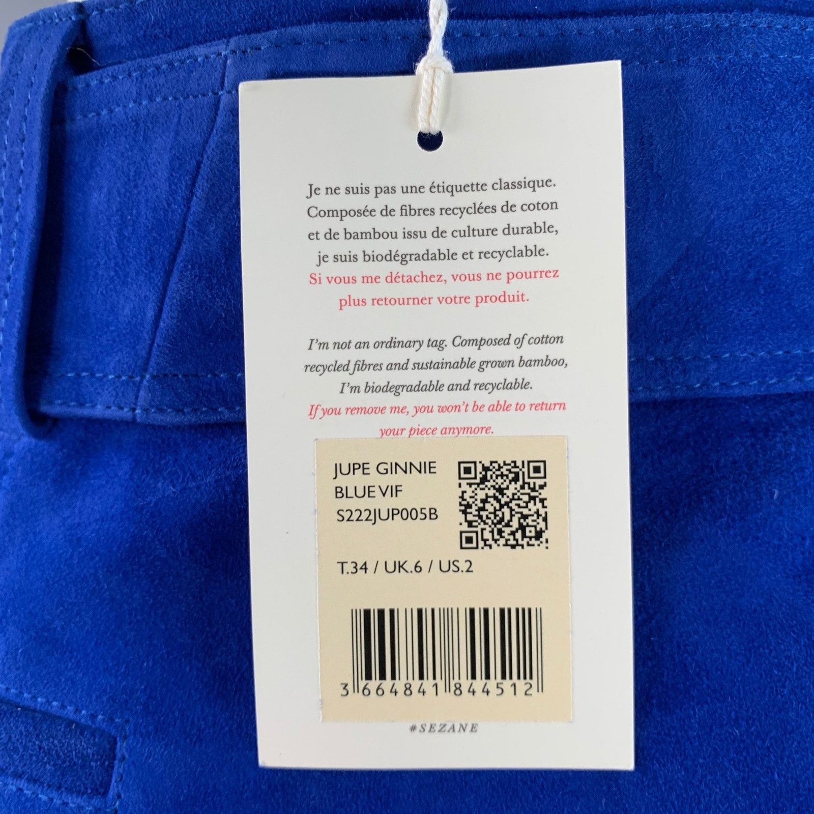 Sezane SEZANE Size 2 Blue Goat Suede Belted Mini Skirt Size 26" / US 2 / IT 38 - 3 Thumbnail