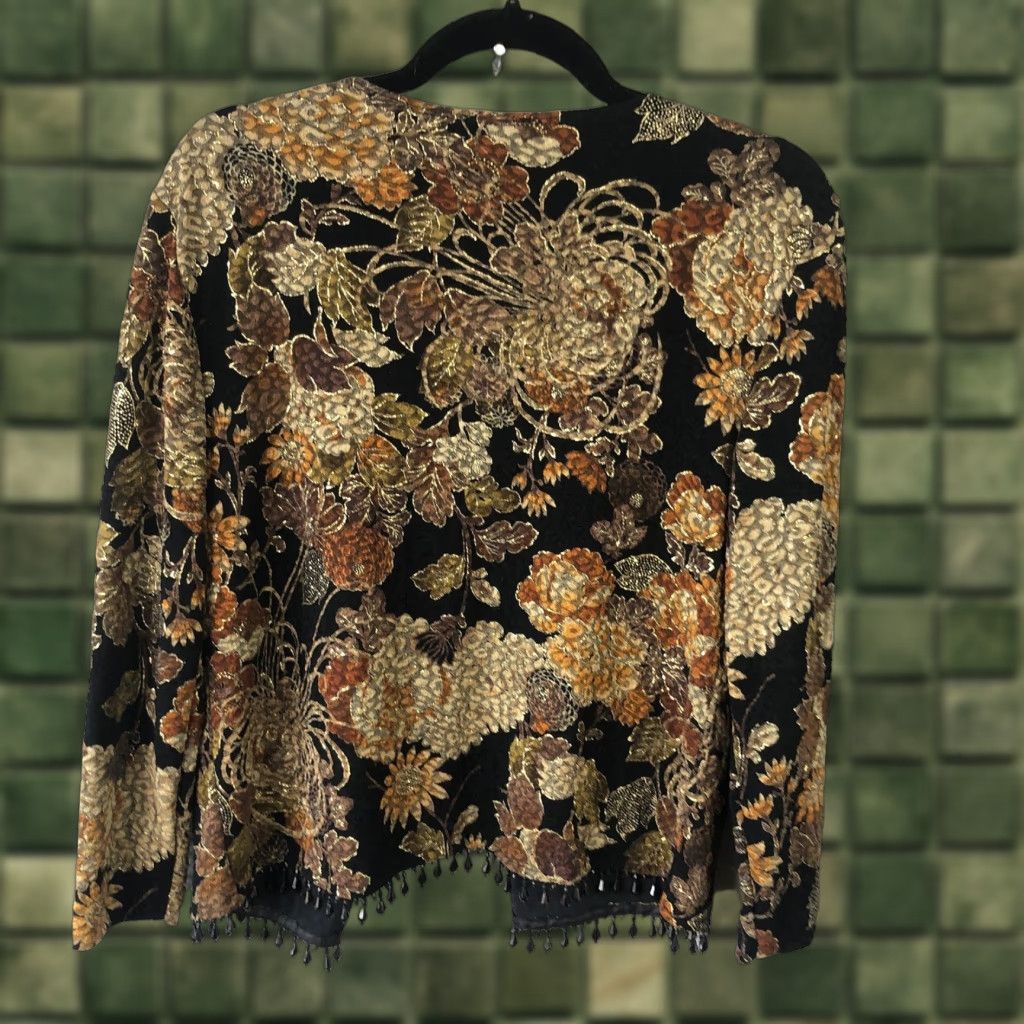 Vintage MSK Jacket Womens M Black Floral Brocade Beaded Fringe Evening Made in USA Size M / US 6-8 / IT 42-44 - 1 Thumbnail