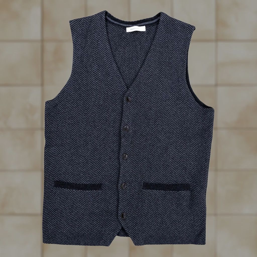 Vintage WOOLOVERS Sweater Vest Men's MED Grey Cotton Cashmere Blend Herringbone Button Size US M / EU 48-50 / 2 - 1 Thumbnail