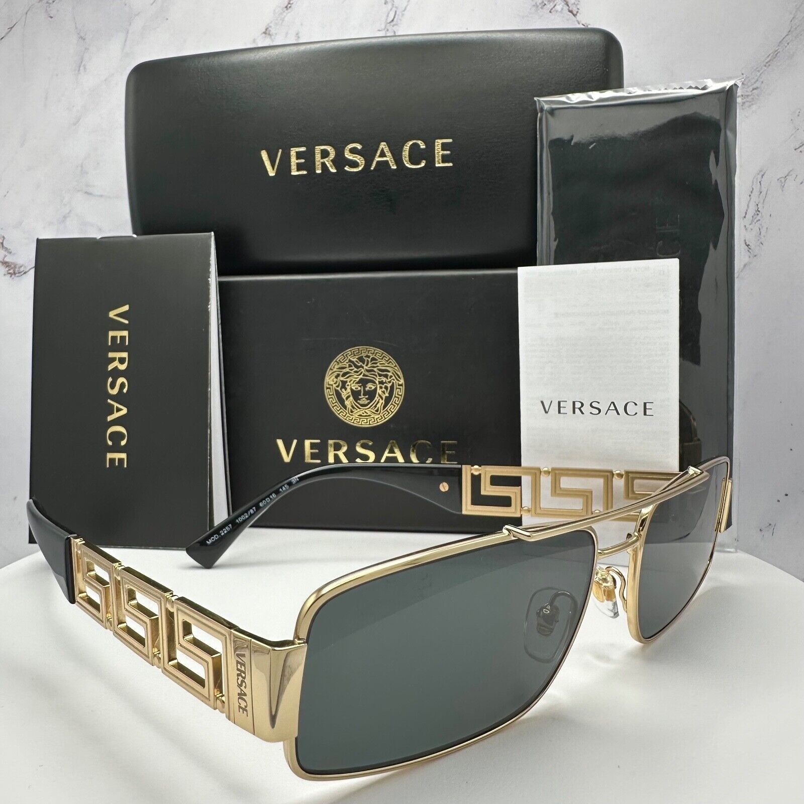 Versace Versace Sunglasses Gold Rectangle Metal Logo Black Retro Size ONE SIZE - 11 Thumbnail