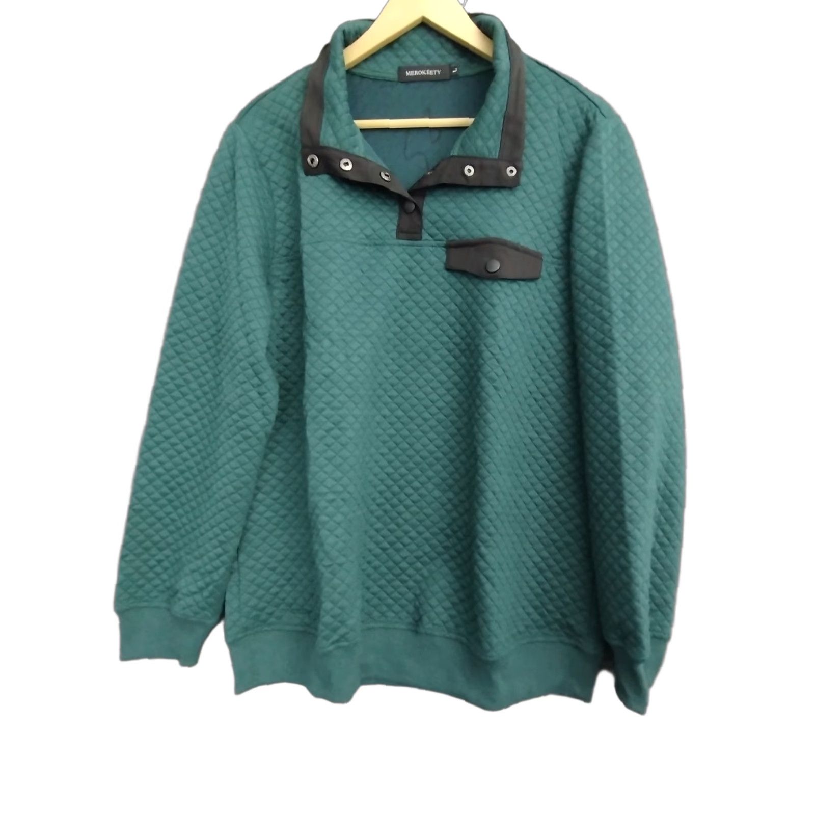 Vintage Merokeety Green Quilted Pullover Sweatshirt Top L 4 Snap Closure Pocket Women 90s Winter Casual Knit Top Size L / US 10 / IT 46 - 1 Thumbnail