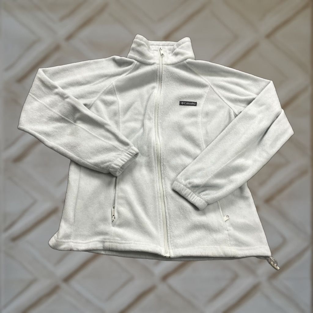 Vintage Columbia Jacket Womens Large White Full Zip Outdoor Hiking Benton Springs Fleece Size L / US 10 / IT 46 - 1 Thumbnail