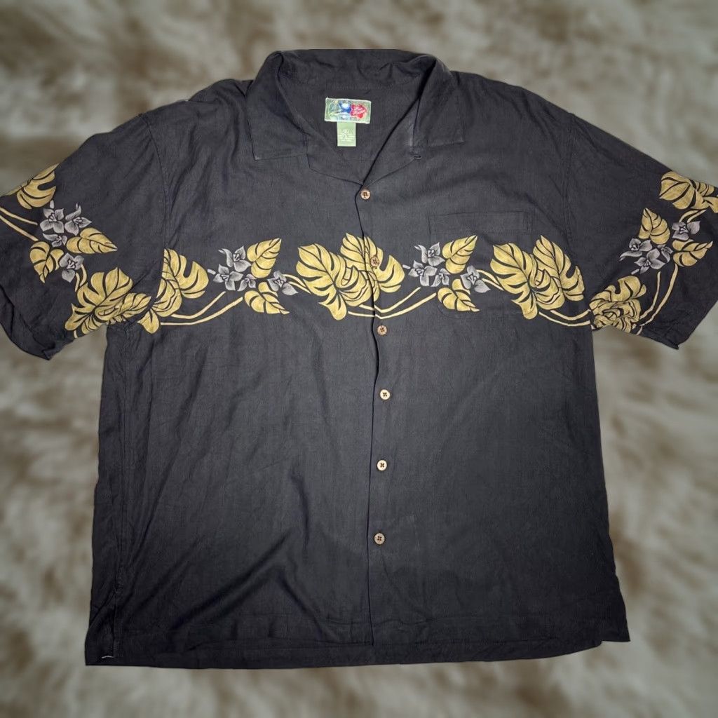 Hilo Hattie Hilo Hattie Mens Silk Short Sleeve Camp Shirt XL Black Button-Up Floral Size US XL / EU 56 / 4 - 1 Thumbnail