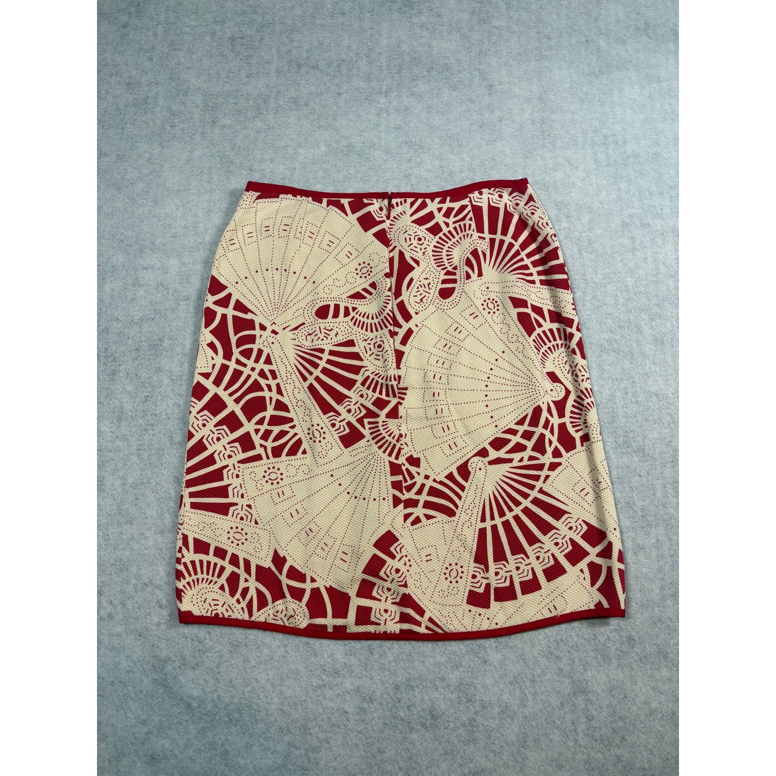 Other Beth Bowley Red Cream Fan Print Wrap Style, Unique #0526 Size 30" / US 8 / IT 44 - 4 Thumbnail