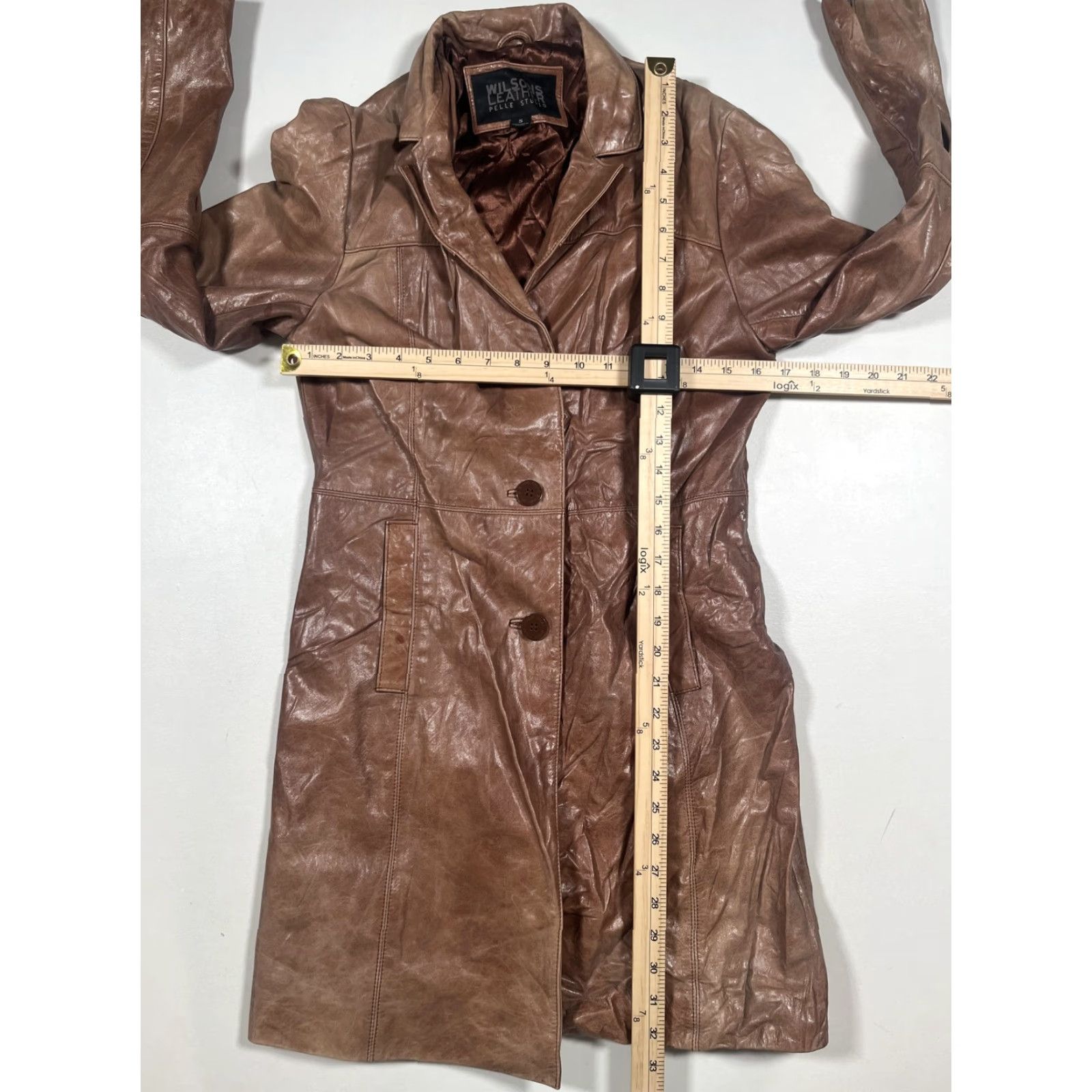 Vintage Wilsons Leather Coat Womens Small Brown Pelle Studio Button Front Lined Long Size S / US 4 / IT 40 - 7 Thumbnail
