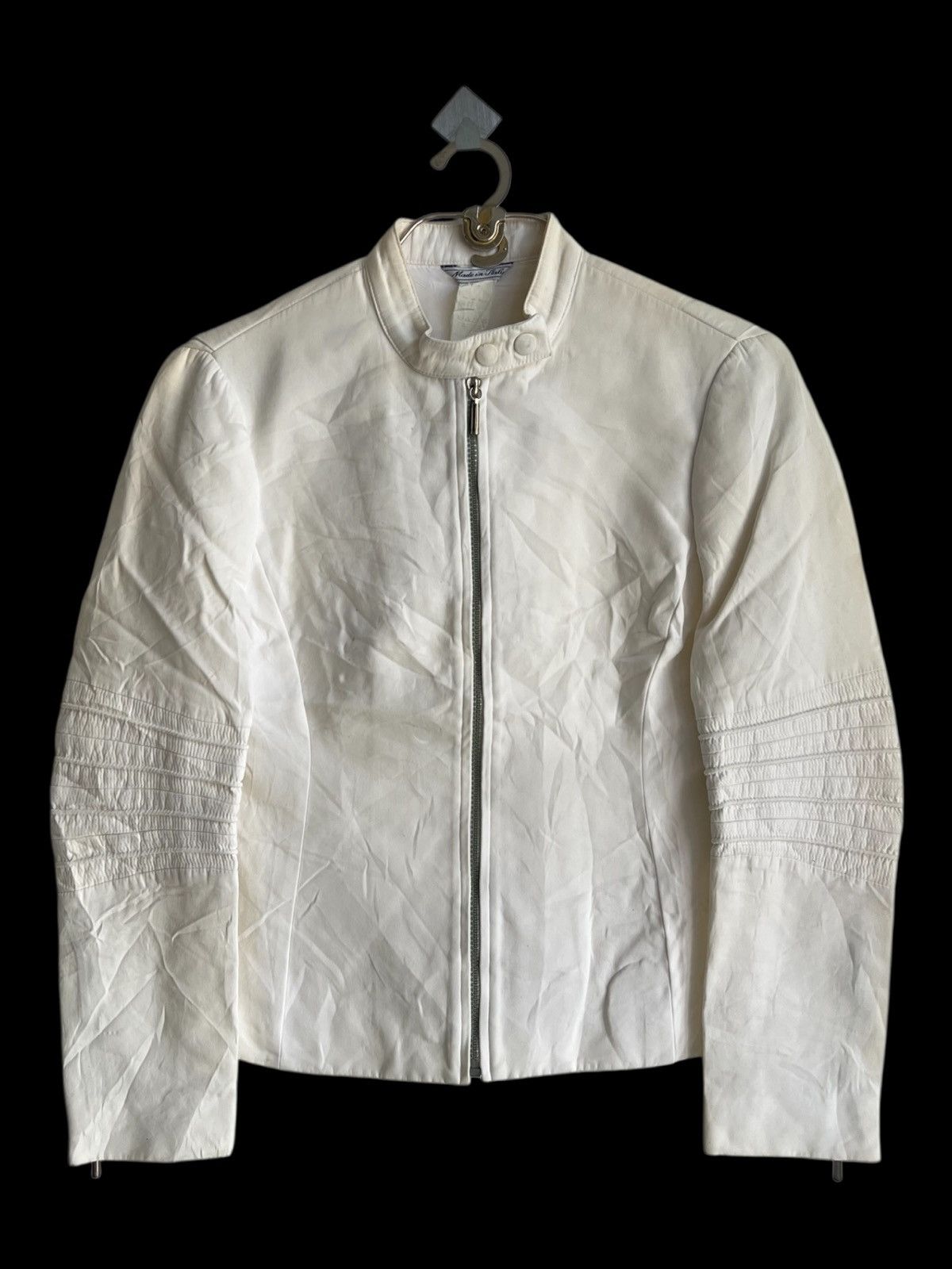 Versace Vintage Gianni Versace Off White Zipper Riding Biker Jacket Size US S / EU 44-46 / 1 - 2 Thumbnail