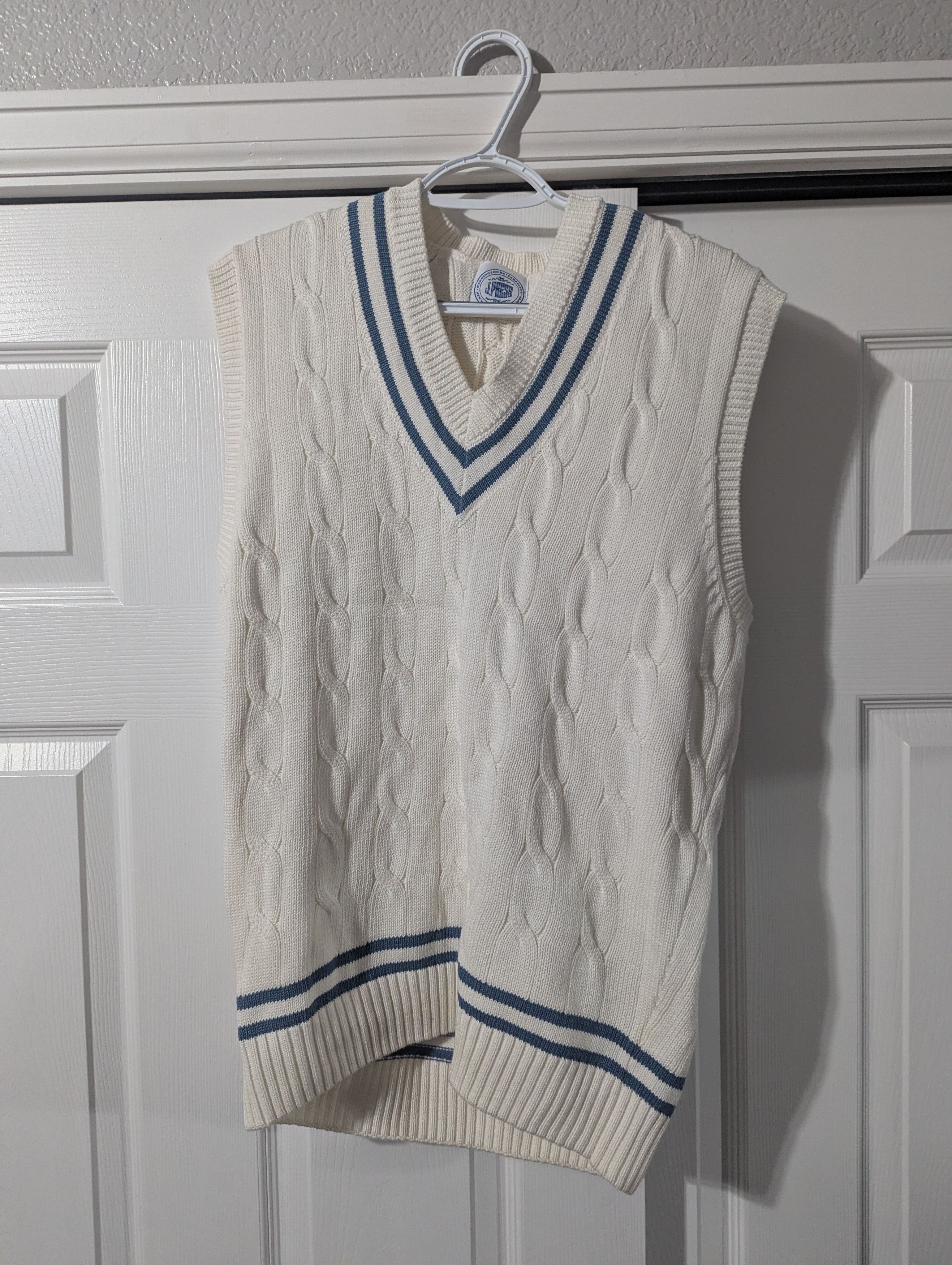 J. Press Cotton Cricket Vest - Ecru / Blue Size US M / EU 48-50 / 2 - 1 Thumbnail